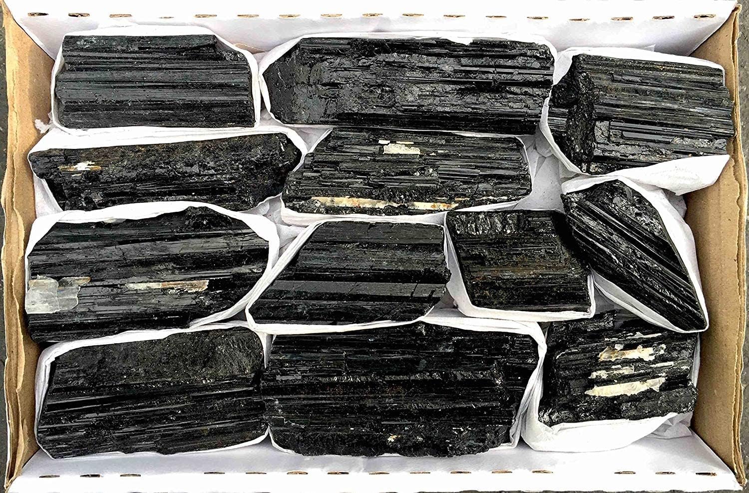 JIC Gem 2 Lb Large Black Tourmaline Crystals Stones Large Pieces Black Tourmaline Rocks Healing Crystals Bulk Raw Stones Collection in Box of 7x5x2, 12-18 pcs