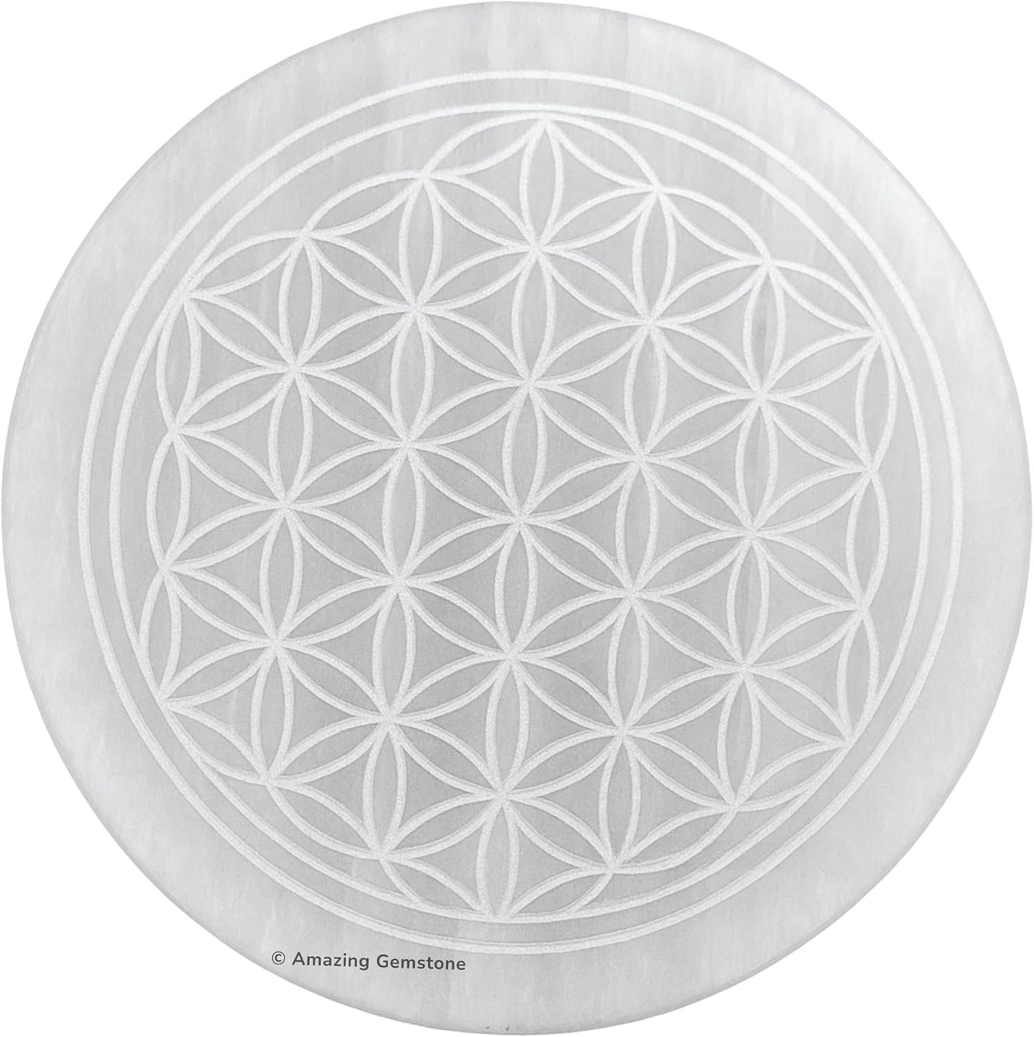 Amazing Gemstone Selenite Crystal Charging Plate for Crystals and Healing Stones, 4″ Selenite Crystal Plate Engraved Flower of Life Coaster for Home, Office Table Decor (Selenite Round Disc)