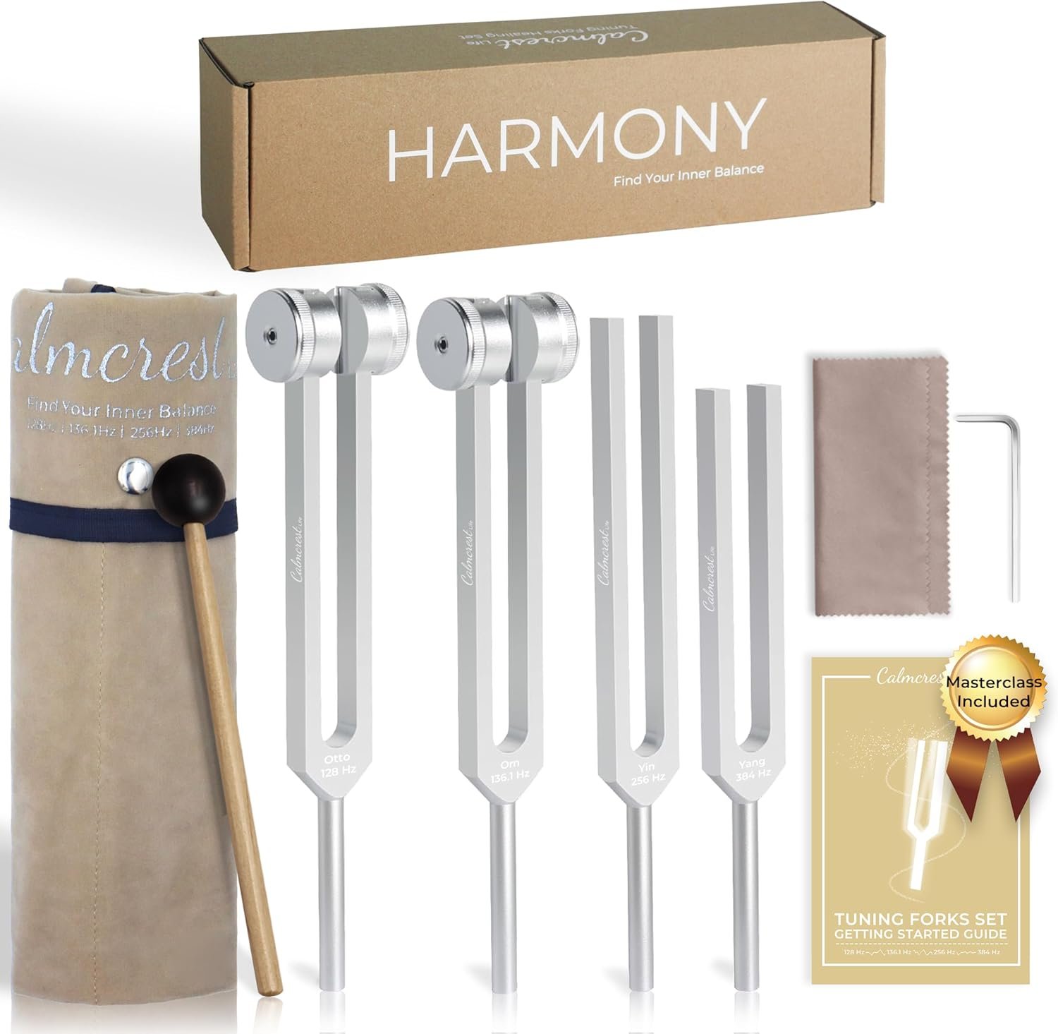 Tuning Forks for Healing Set (128Hz, 136.1Hz, 256Hz, 384Hz) – Weighted & Unweighted Tuning Forks with a Rubber Mallet – Chakra Sound Therapy Instruments with a Bag, Healing Gifts for Women & Men (10)