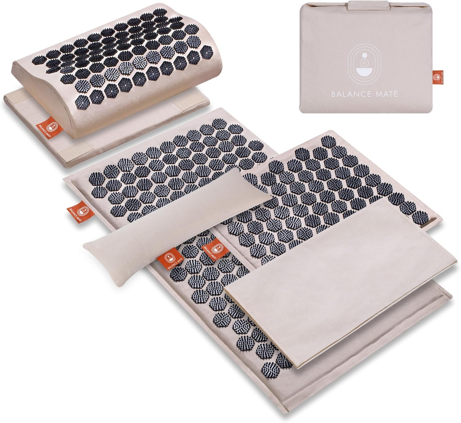 BalanceMate® Acupressure Mat Set with 6,210 Pressure Points for Pain Relief and Relaxation Kit for Back, Neck, and Sleep – Yoga and Meditation Pillow (Soft Cream)