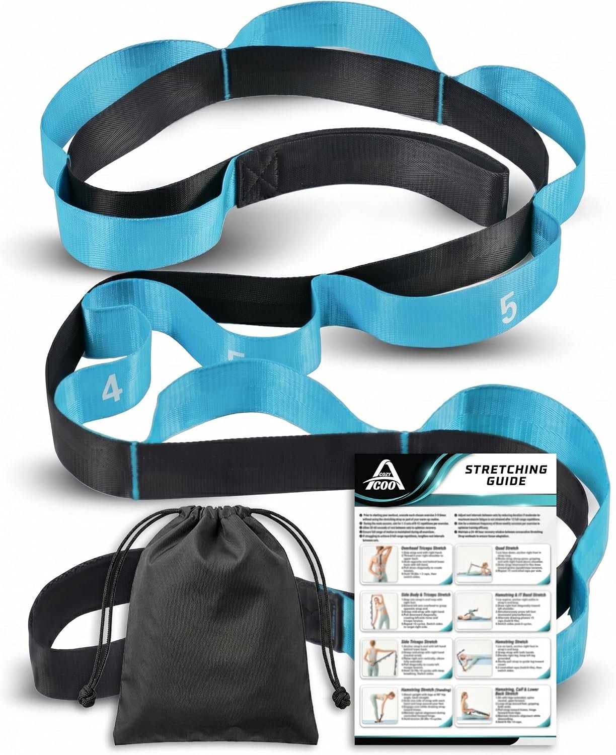 Acozycoo Stretching Strap with Loops for Physical Therapy,Yoga Strap for Stretching,Home Workout,Pilate & Flexibility Training,Non-Elastic Exercise Stretch Band for Hamstring,Leg Stretcher Belt,Flexibility Fascia