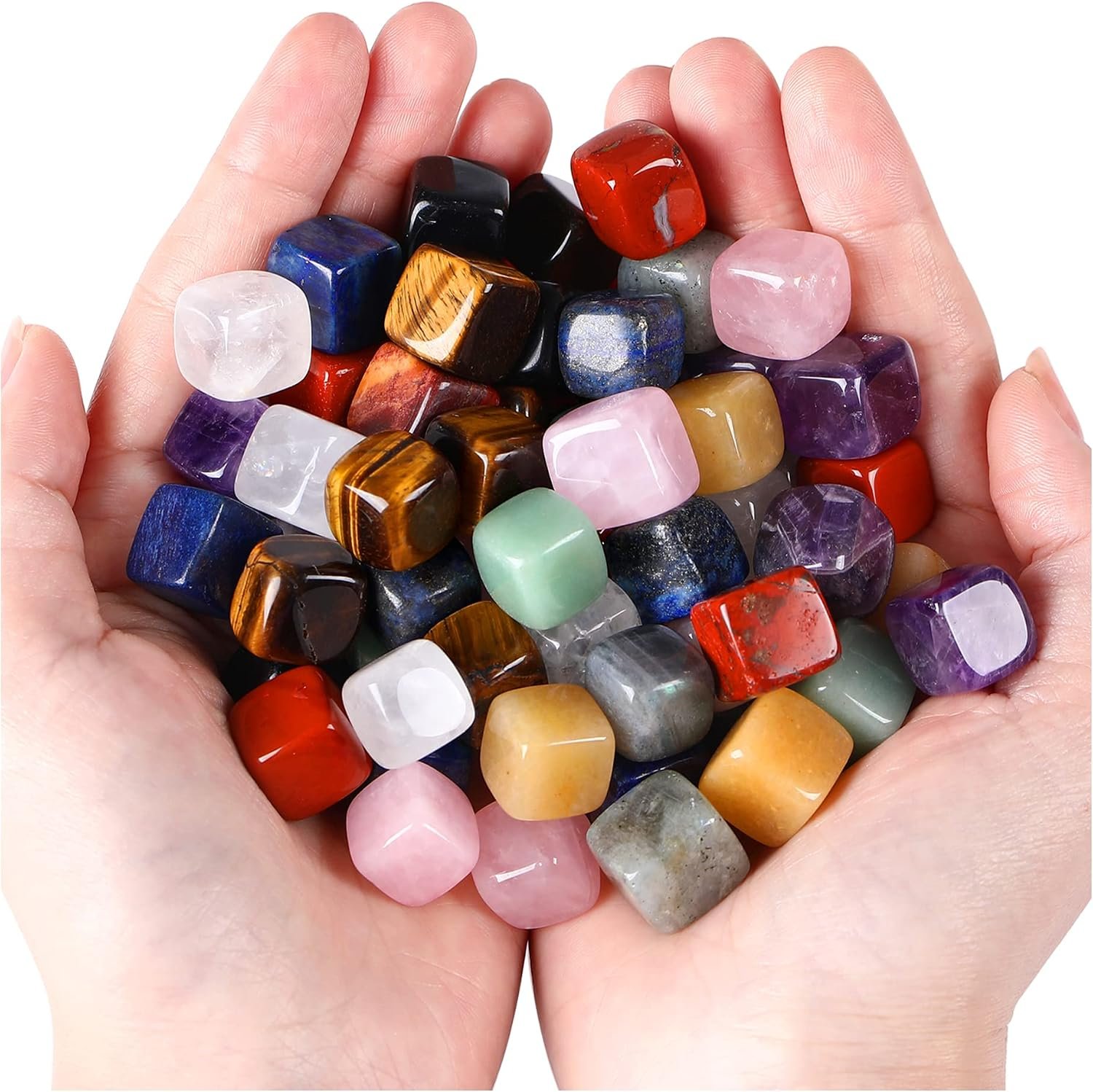 DUQGUHO 30 Pcs Healing Crystal Chakra Stones Set Polished Tumbled Stones Crystals Bulk Amethyst Rose Quartz Obsidian Lapis Lazuli Clear Quartz Green Aventurine Gemstones Wholesale Crystal Gifts