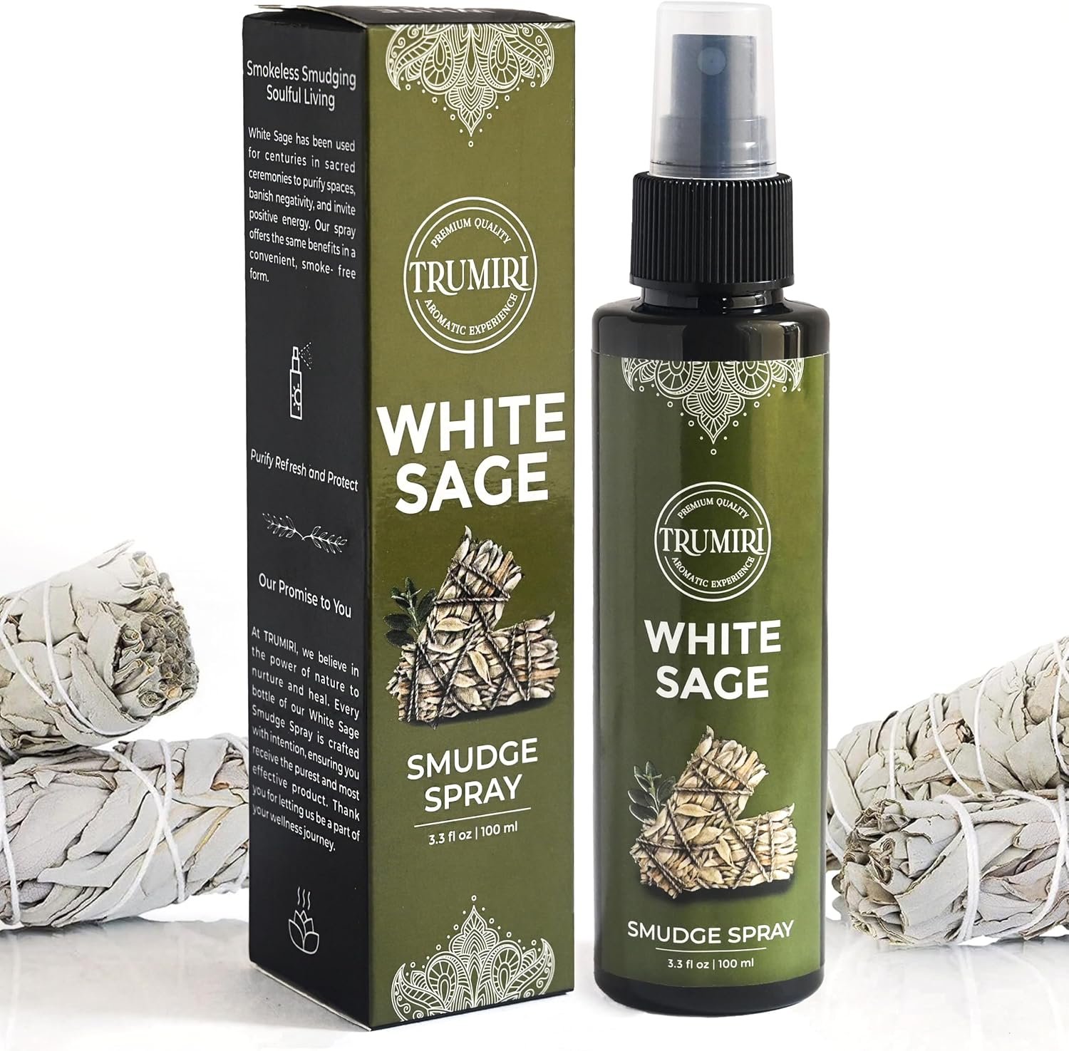 White Sage Spray for Spiritual Cleansing Negative Energy and Protection – Smudge Spray Made with Natural Non Toxic Sage Essential Oil – Salvia Blanca para Limpiar