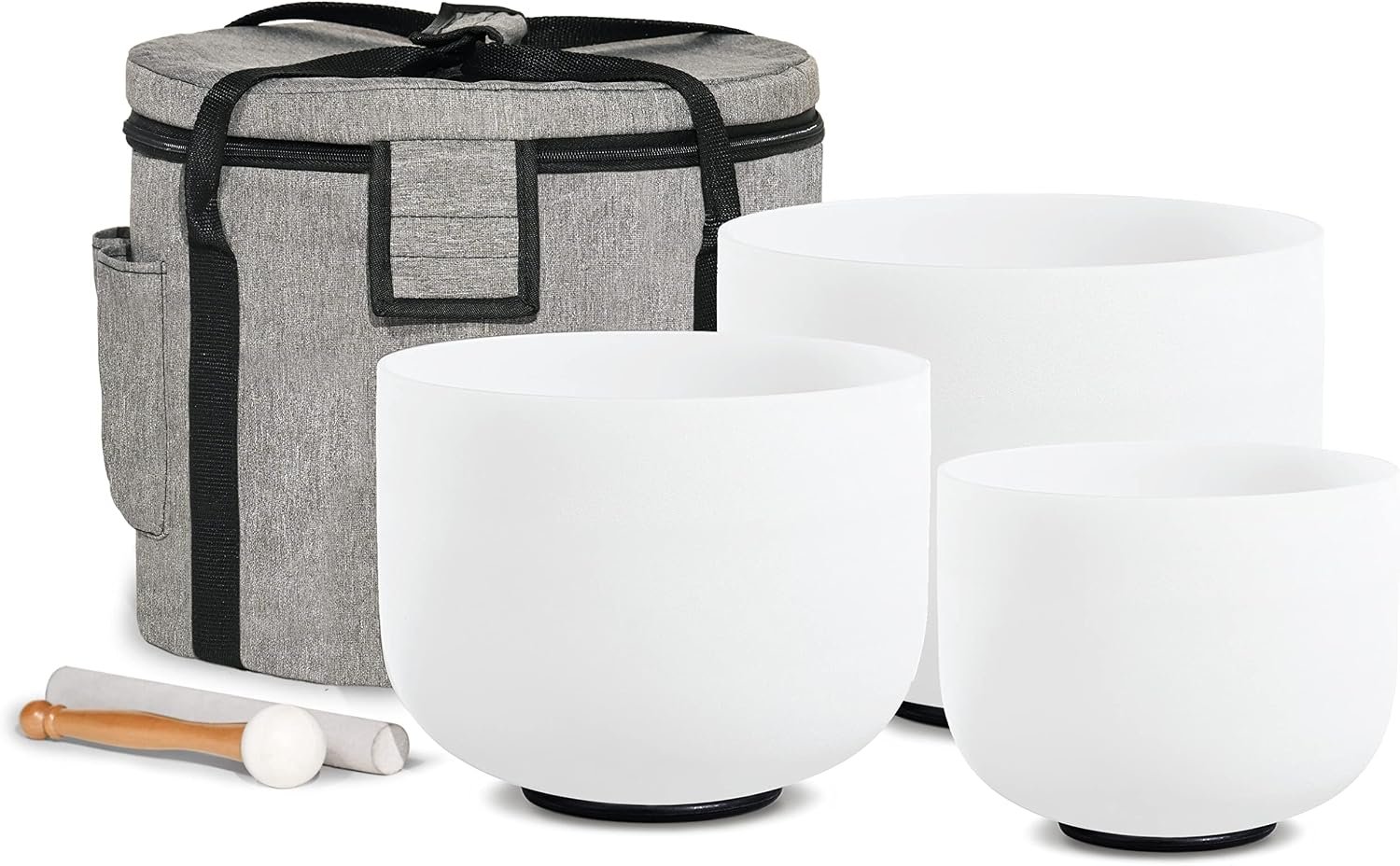 CVNC 440HZ Frosted Quartz Crystal Singing Bowl 6″ A Note 8″ F Note and 10″ C Note Chakra Set of 3 with Carry Case Bag for Sound Healing Meditation