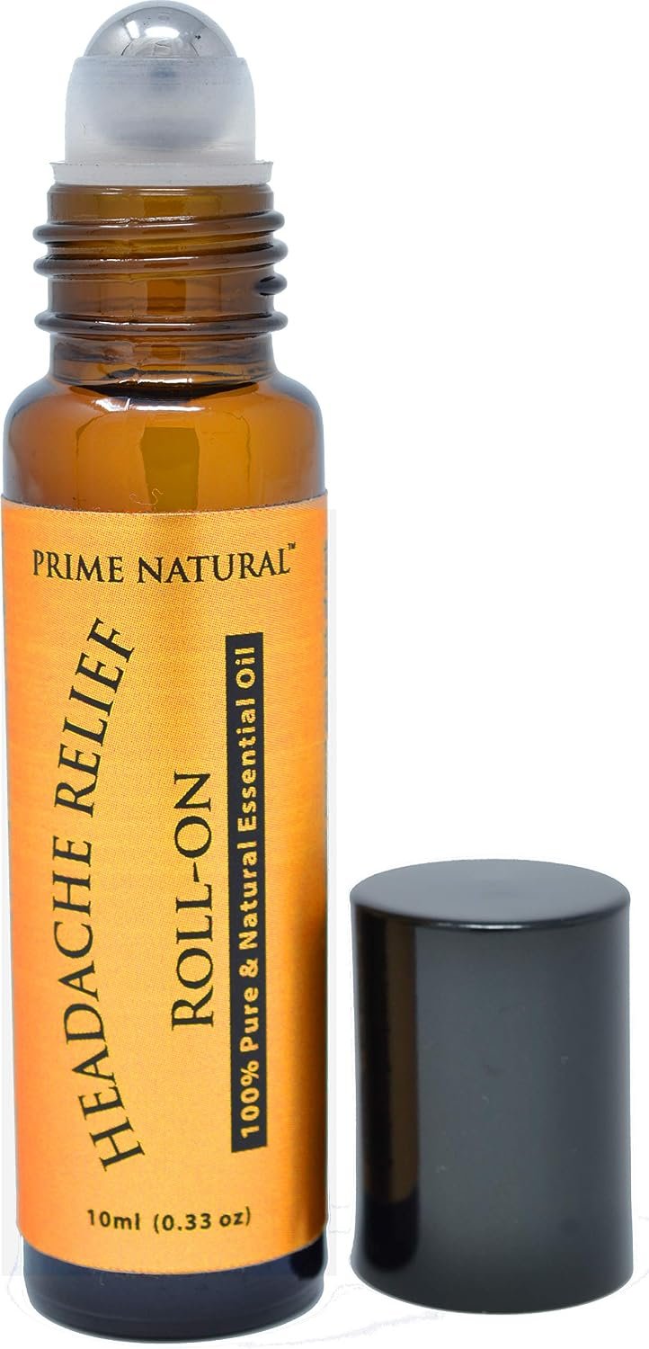 PRIME NATURAL Headache Relief Essential Oil Roll On 10ml, Pre-Diluted, Ready to Use Roller for Migraine, Tension, Calming, Soothing, Grounding, Sore Muscles, Sprain & Sleep