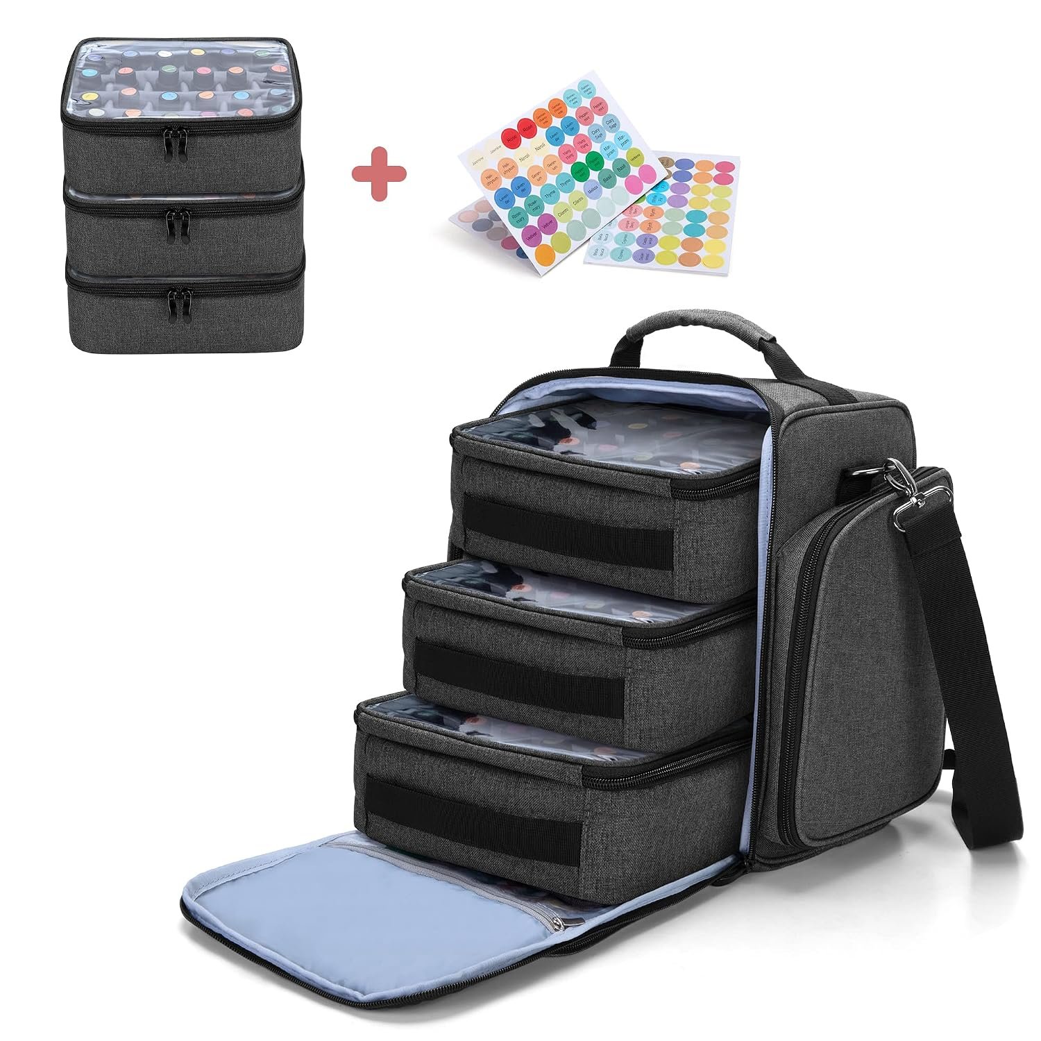 BAFASO Essential Oil Storage with 2 Sheet Labels, Black | Essential Oil Case Holds 72 Bottles (15ml – 30ml).