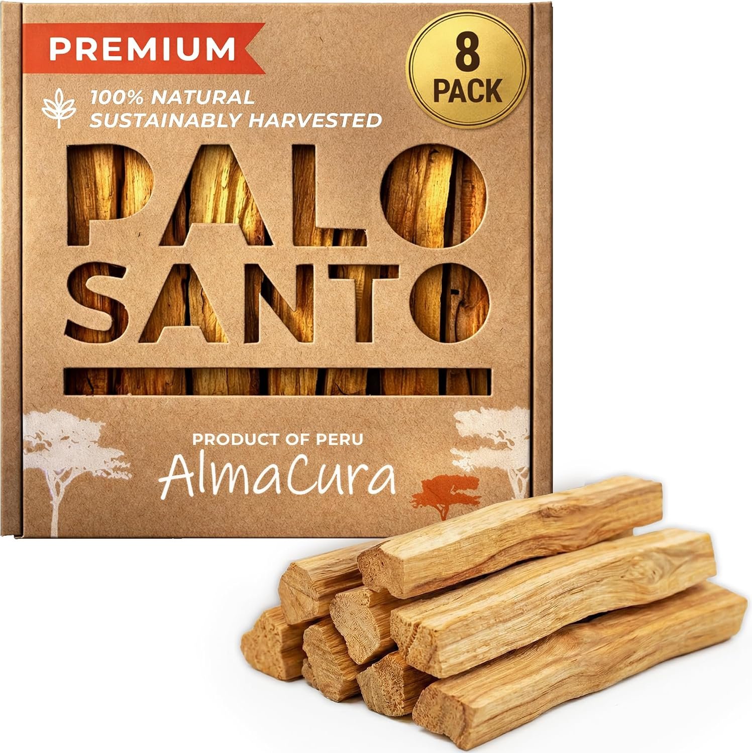 Palo Santo Sticks 8-Pack from Peru (Not Ecuador) for Smudging & Meditation | Wild-harvested from naturally fallen trees in Peru. Resin-rich wood for cleansing rituals, yoga, journaling, relaxation