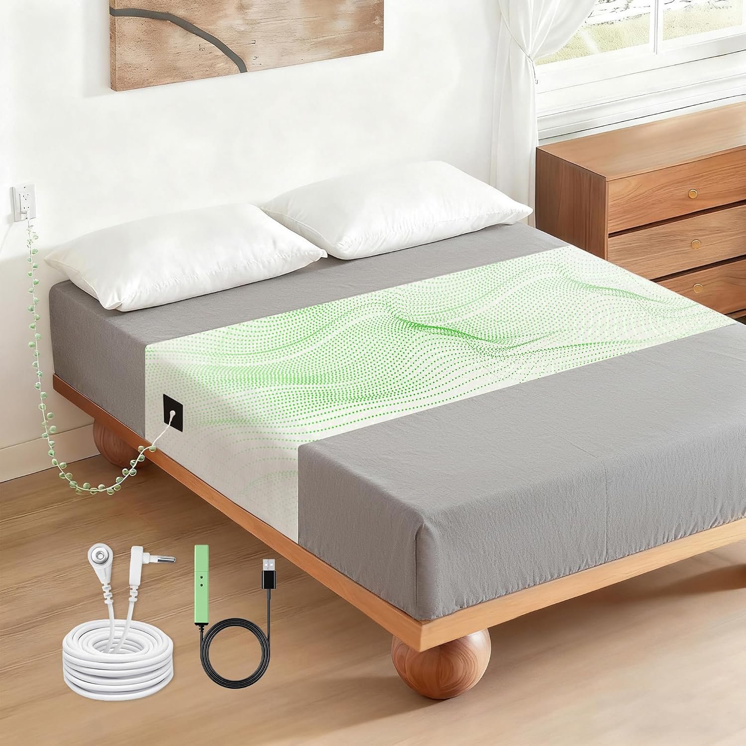 Grounding Sheets Mat for All Mattress Sizes,10% Silver Fiber+90% Cotton Fitted Grounding Mat for Bed Grounded Sheets Earth Mat Pad,Earth Connected, Healthy Sleep(White, 106 * 23.6 inch)