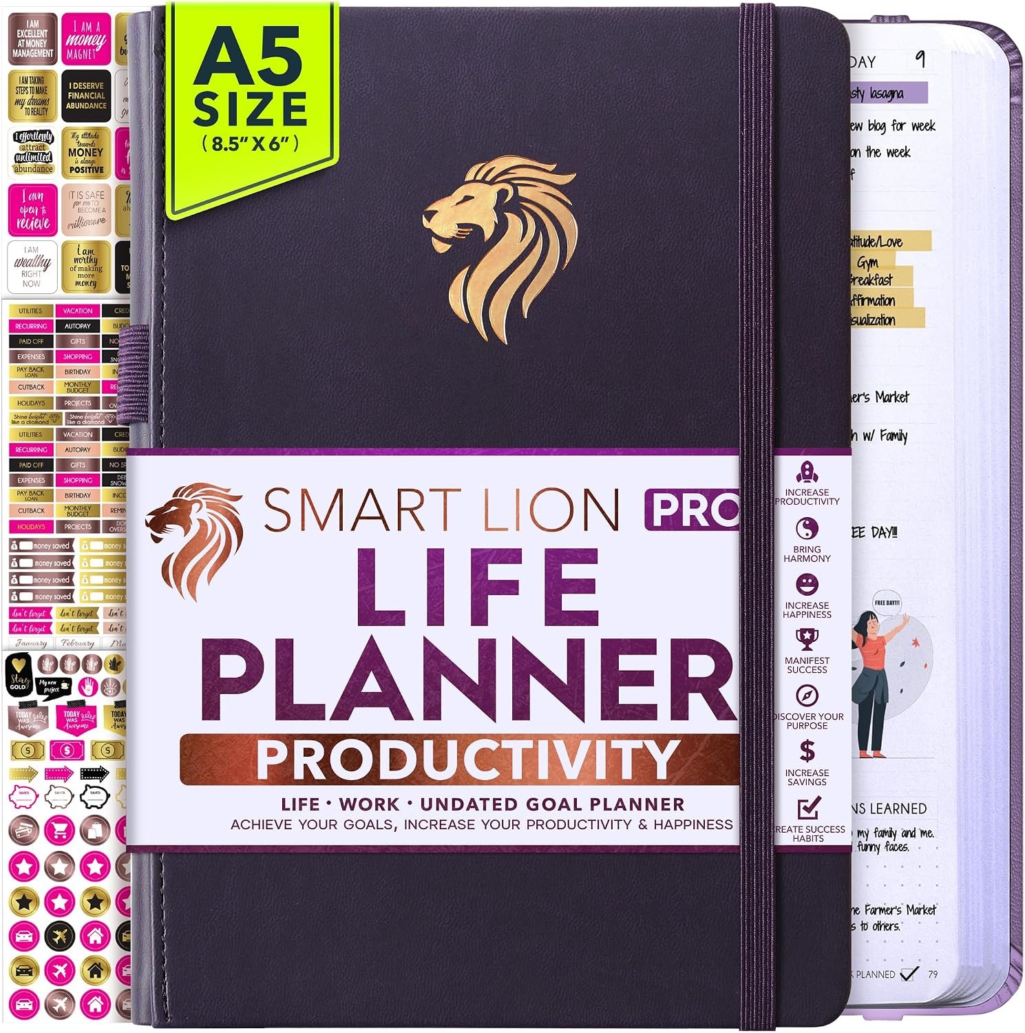 Life Planner – Undated Daily, Weekly & Monthly Planner with Budget Section | A 12 Month Journey to Increase Productivity & Happiness | Life Organizer & Gratitude Journal – Horizontal Format