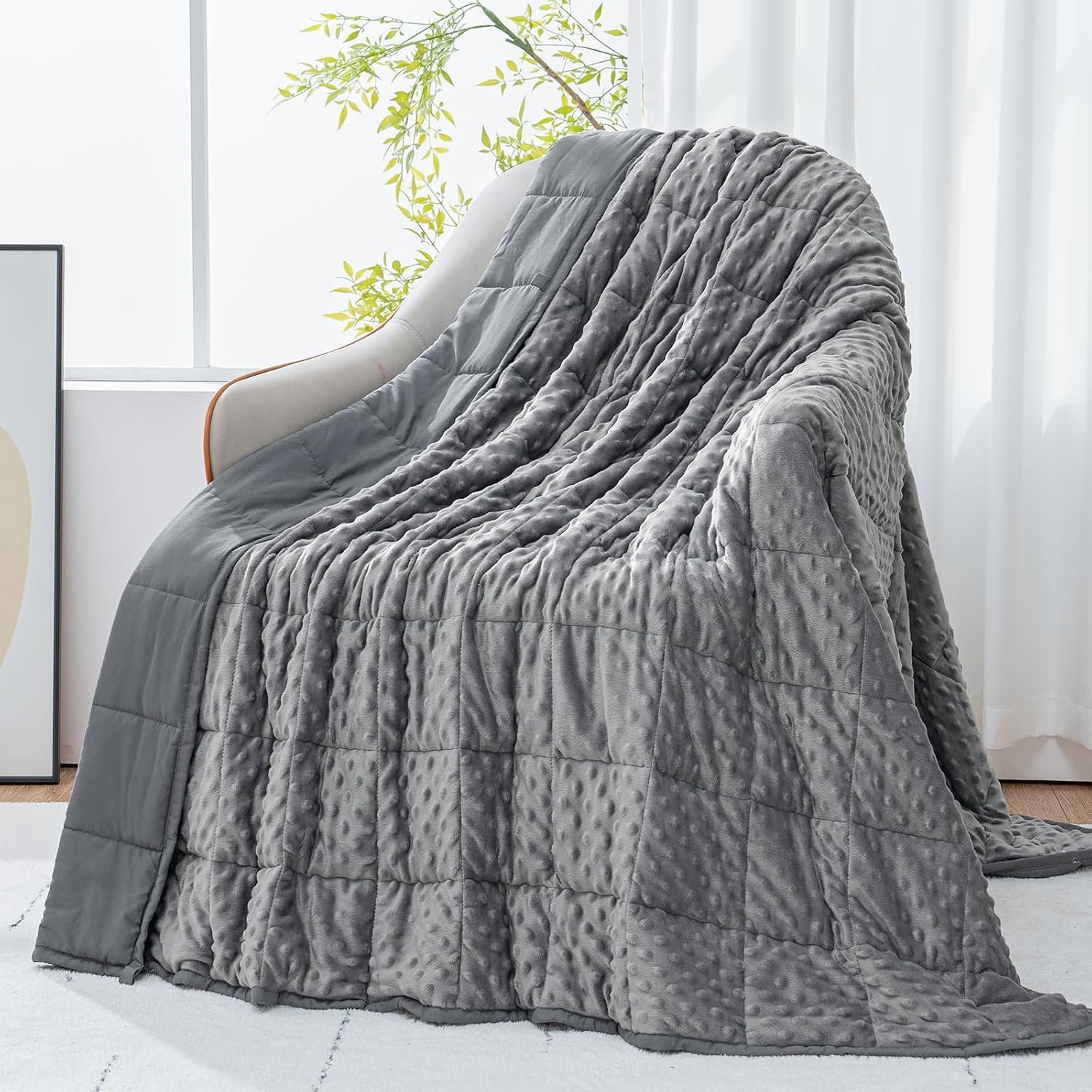 Cottonblue Weighted Blanket 20lbs for Adults Queen Size, Cooling Breathable Minky Dots Heavy Blanket for Deep Sleep and Relaxation, Washable All-Season Throw Blankets, 60 x 80in 20lbs, Grey