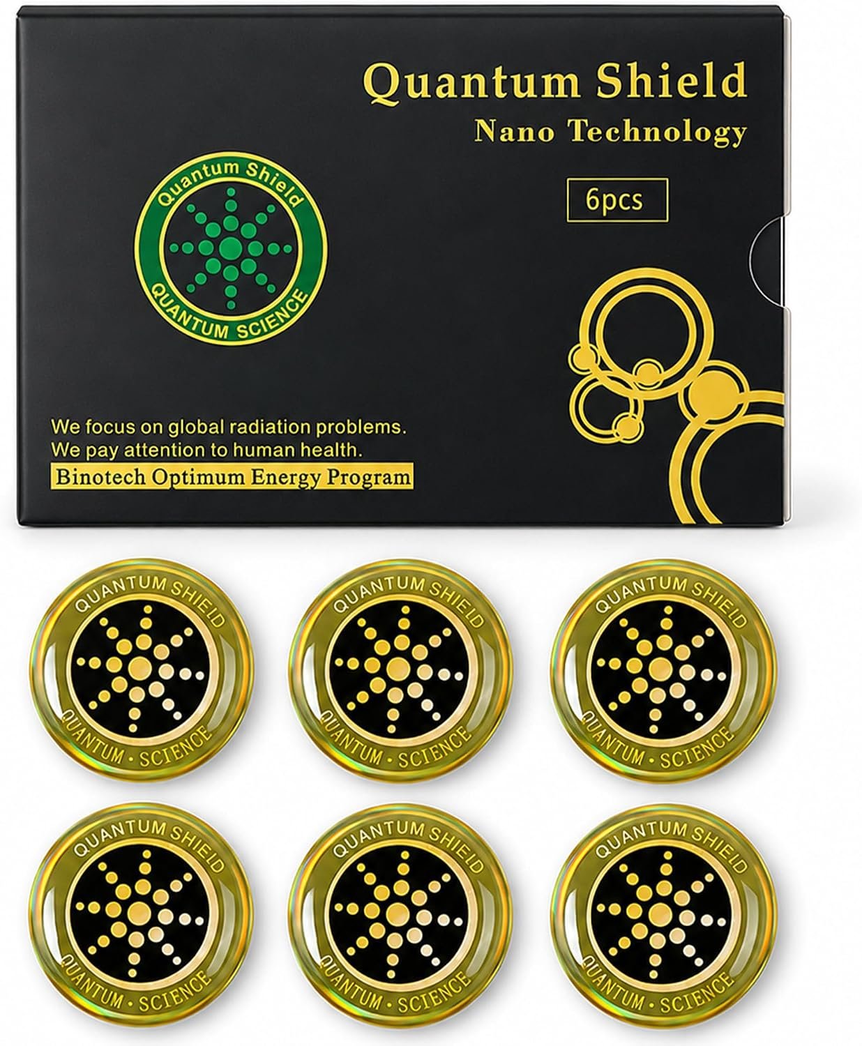 Gold Shungite Blocker Stickers 6 Pack Cell Phone Radiation Shield | Gold-plated shungite stickers neutralize EMF from phone WiFi Bluetooth 5G, 6-pack set for daily home and office devices