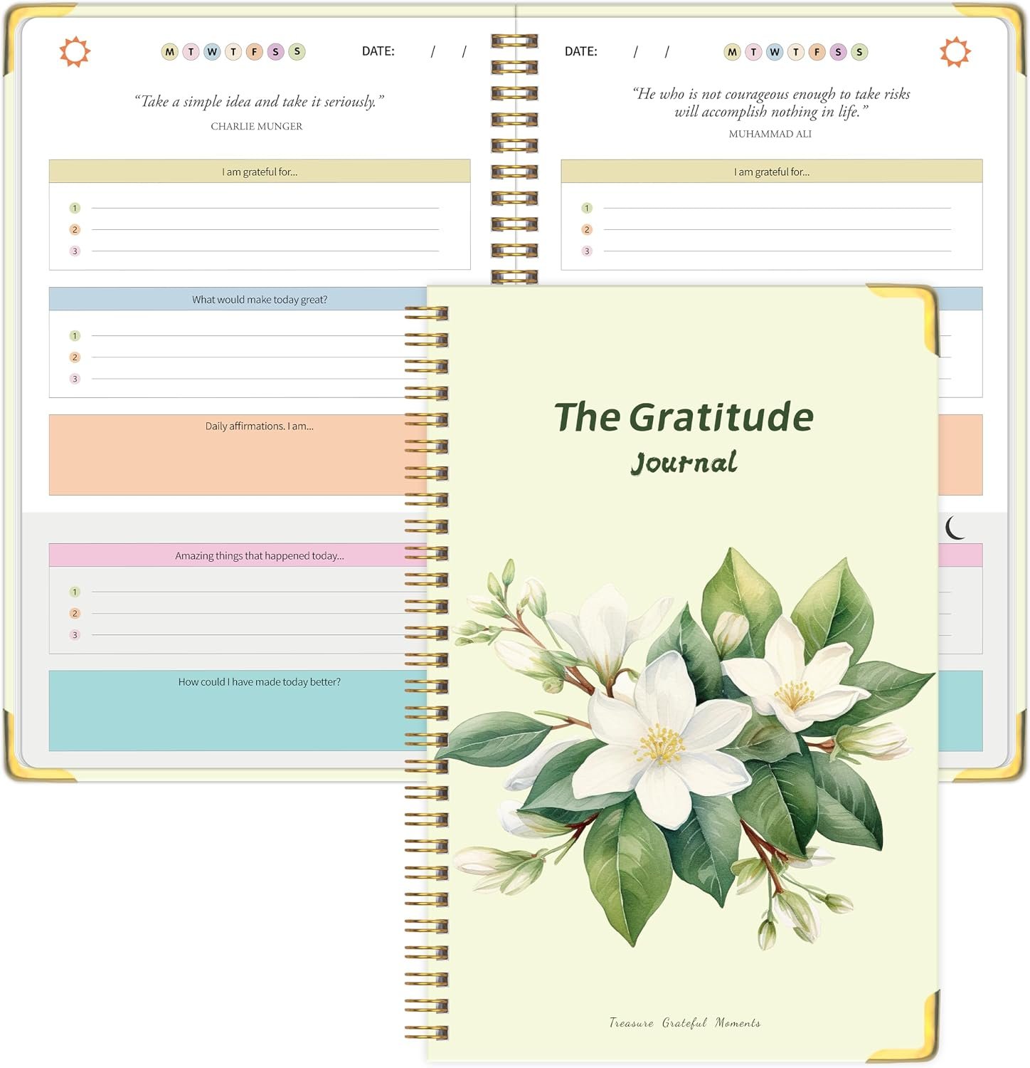 The Gratitude Journal for Women Men, 5 Minute Daily Gratitude Journal Spiral with Prompts & Quotes for Self Care, Happiness, Affirmation and Mindfulness, Hardcover, 5.9″x8.6″
