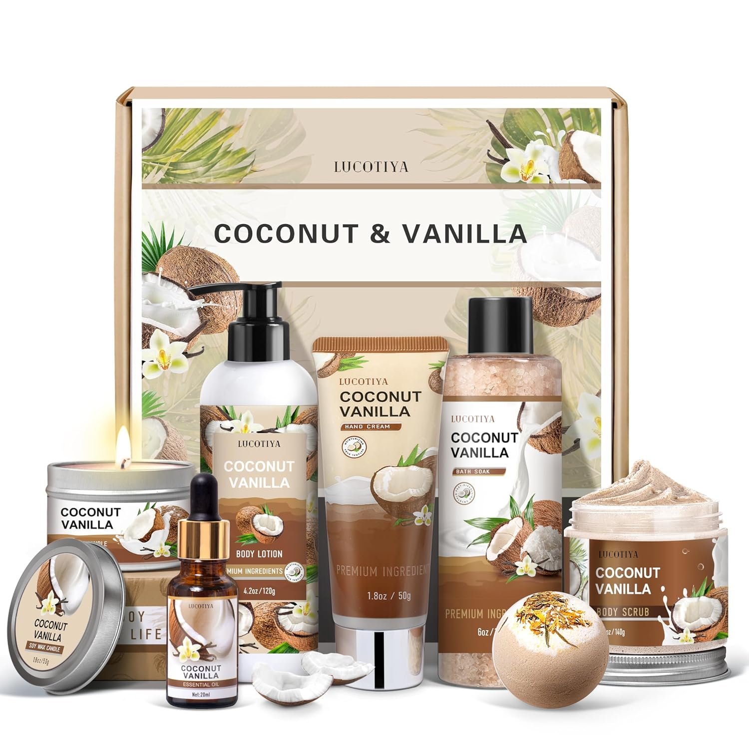 Gifts for Women, Birthday Gifts for Women, Coconut Vanilla Self Care Spa Gift Basket,Thank you Relaxing Bath Sets for Mom, Grandma, Girlfriend, Sister, Friends