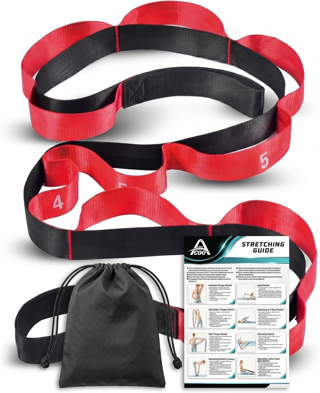 Acozycoo Stretching Strap with Loops for Physical Therapy,Yoga Strap for Stretching,Home Workout,Pilate & Flexibility Training,Non-Elastic Exercise Stretch Band for Hamstring,Leg Stretcher Belt,Flexibility Fascia