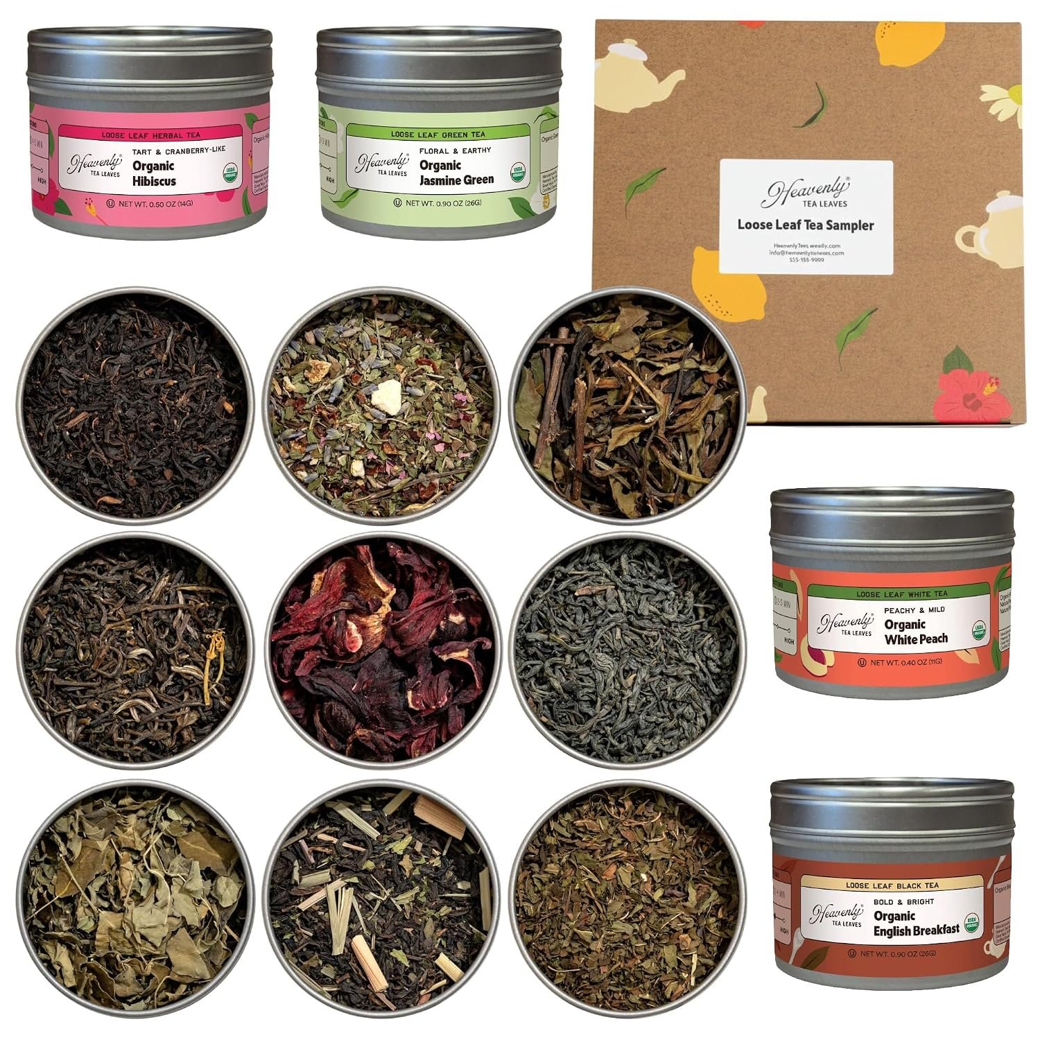 Heavenly Tea Leaves Organic 9 Flavor Variety Pack, Loose Leaf Tea Sampler | Sampler