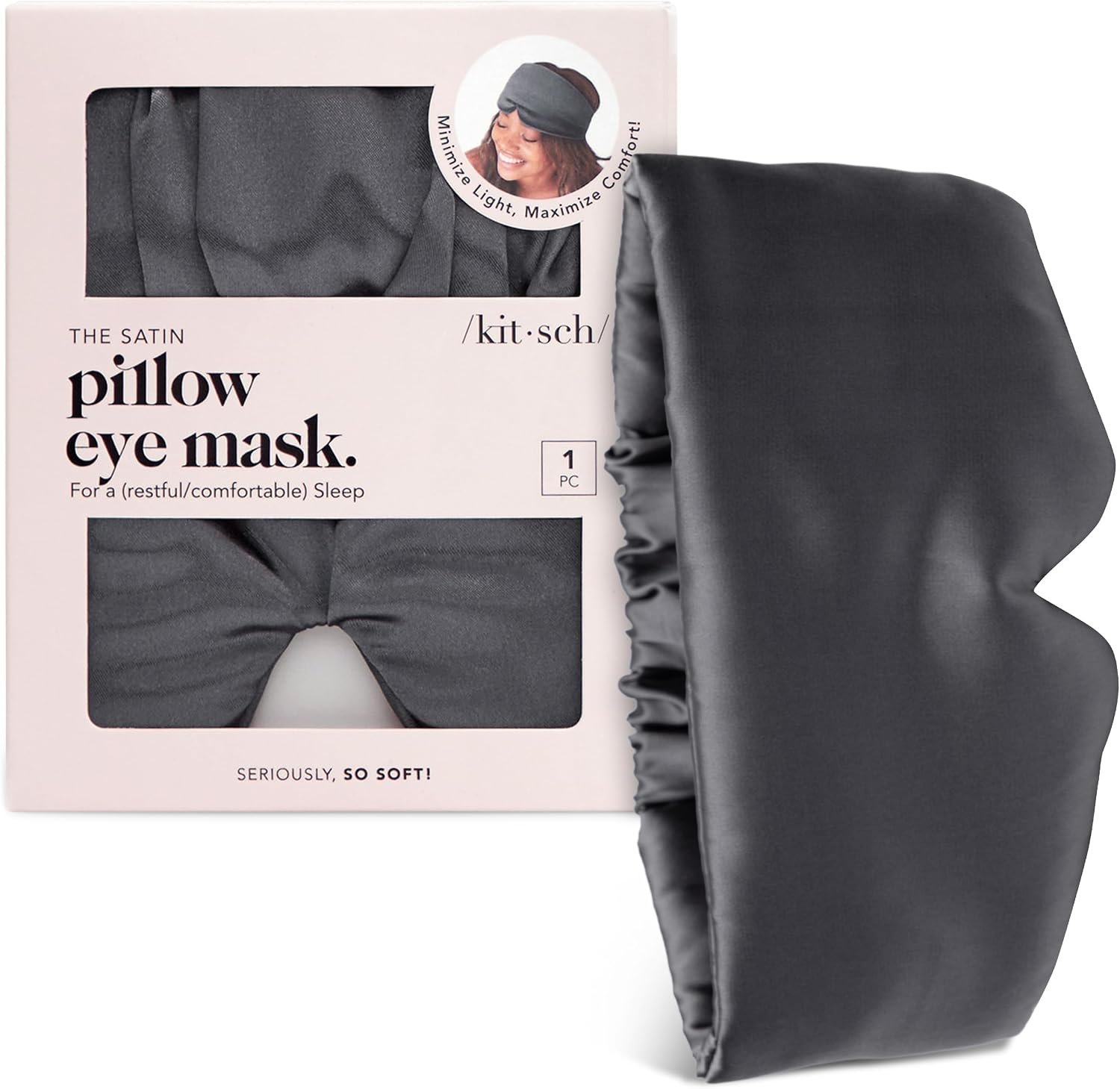 Kitsch Satin Sleep Mask – Eye Masks for Sleep, Softer Than Silk Satin Sleeping Mask Blindfold and Sleep Masks for Women and Men, Eye Care Travel Essentials – Charcoal Black