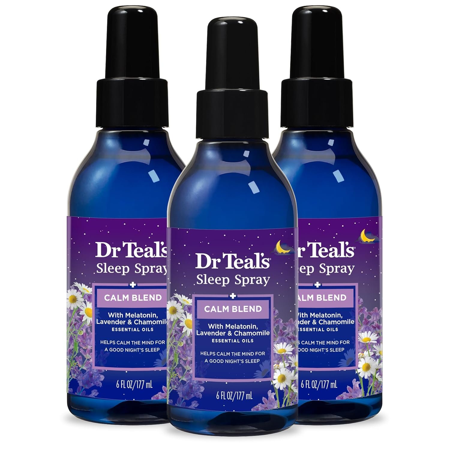Dr Teal’s Calm Blend Spray with Melatonin, Lavender & Chamomile Essential Oils, 6 fl oz (Pack of 3)