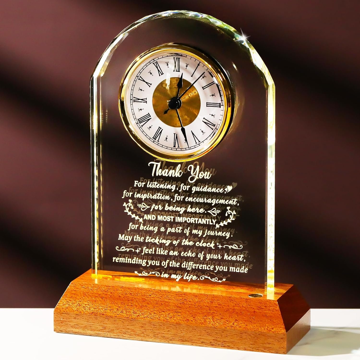Arikyrist Thank You Gifts for Women Men, Appreciation Clock Gift for Coworkers Friends Teachers with Wooden Light Base, Inspirational Presents for Family Office Desk Clock Decor