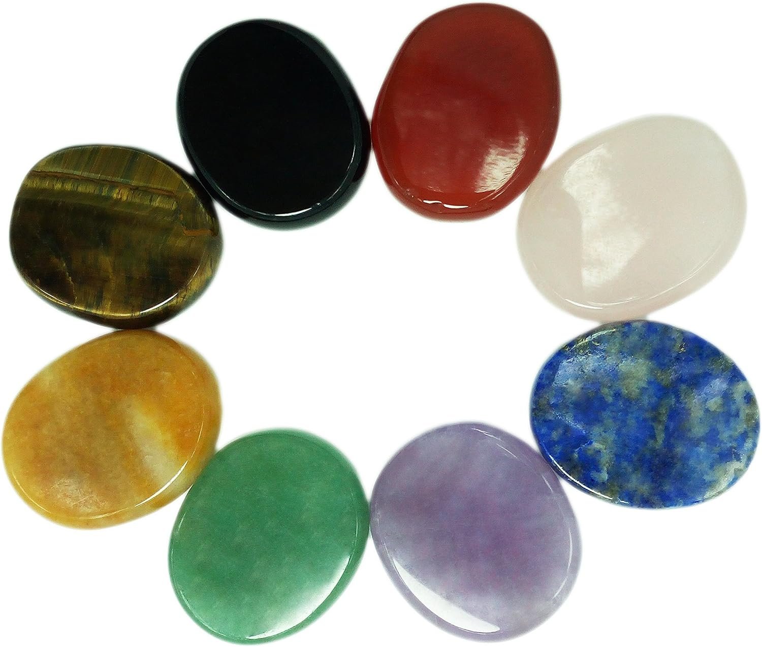 Worry Stones Set of 8 – Polished & Tumbled Crystals and Healing Rocks, Natural Chakra Worry Stones for Meditation, Grounding, Reiki, Anxiety & Stress Relief and Daily Calm