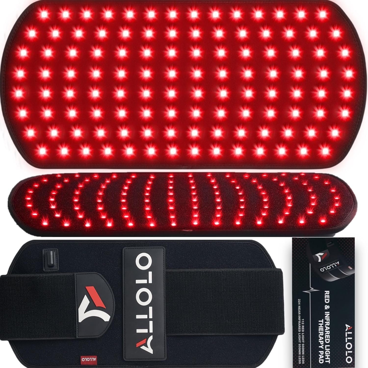 ALLOLO Red Light Therapy for Body, 3 in 1 LEDs Red Light Therapy Belt with Timer Remote Control, 660nm 850nm Infrared Light Therapy Pad for Body Waist Shoulder Knee, 16.7″ x 7.9″ Large Area