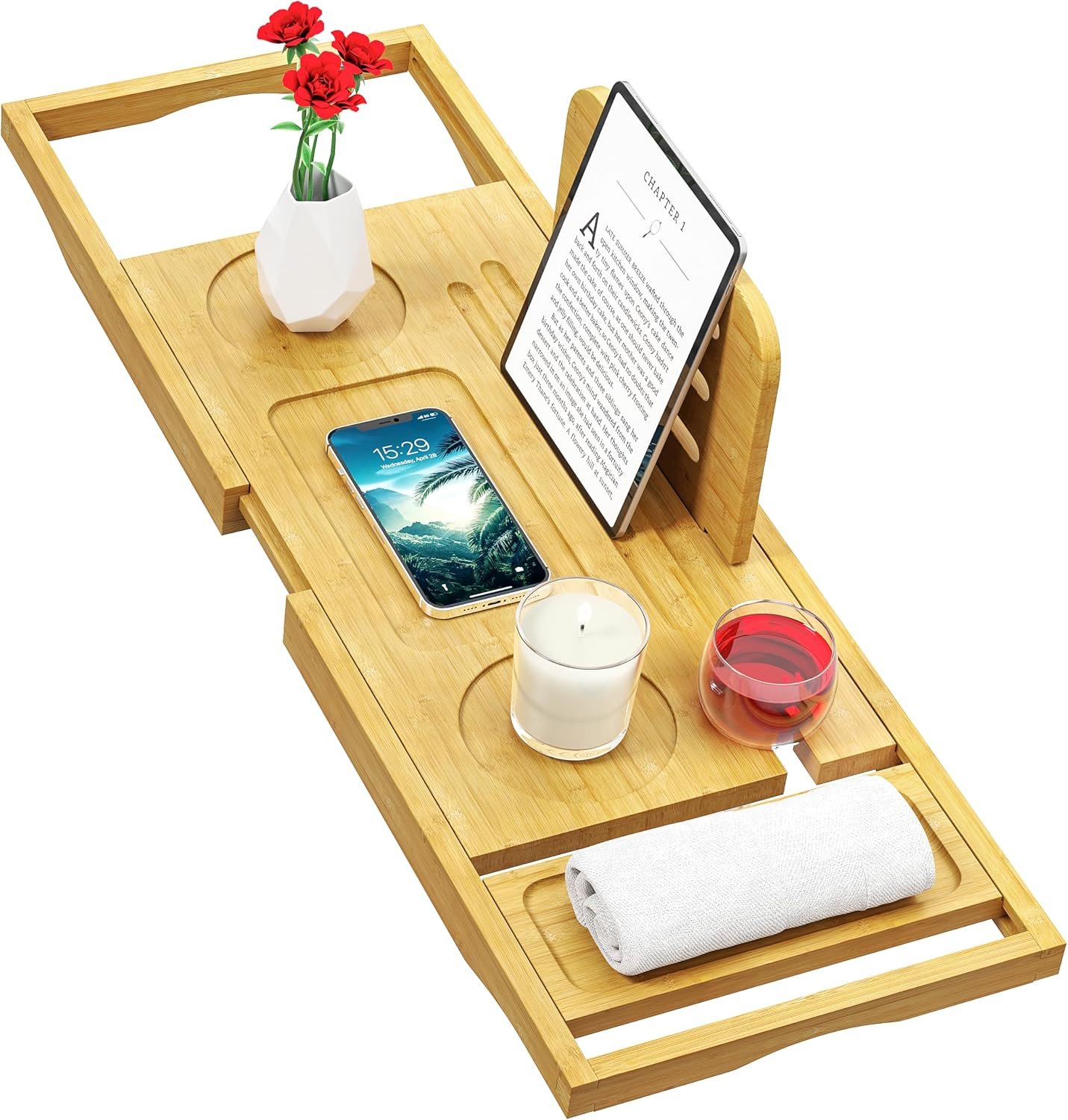 Banlilu Bathtub Tray – Bath Tray Expandable – Bath Tub Tray Table for Bathtub, Ajustable Size, Fits Most Tubs