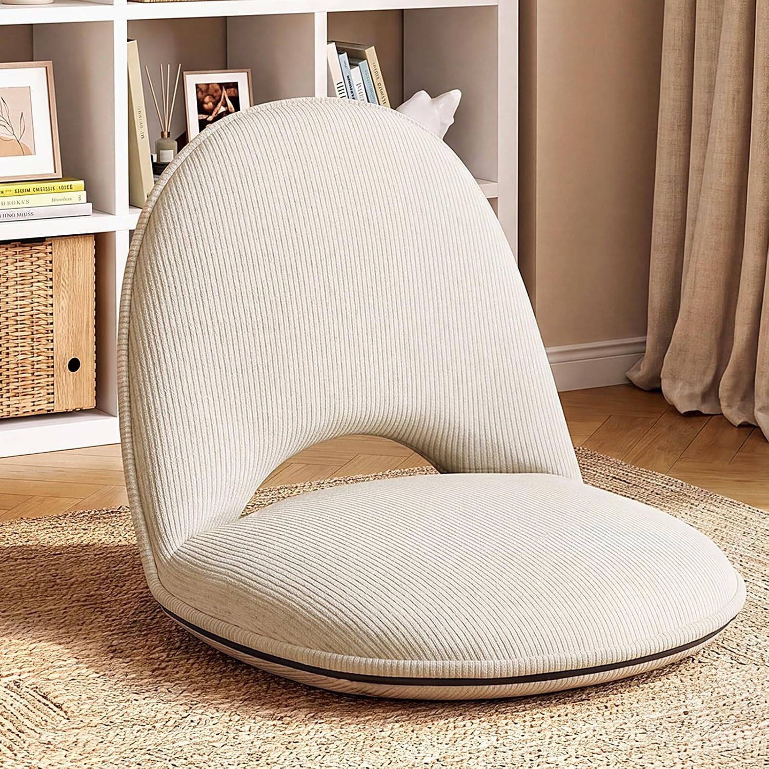 Xuhal Floor Chair with Back Support Adjustable 5 Foldable Position Floor Seat Thick Padded Tatami Seat Flexible Bleacher Recliner for Living Room Beach Bedroom Adults Meditation Reading Gaming(White)