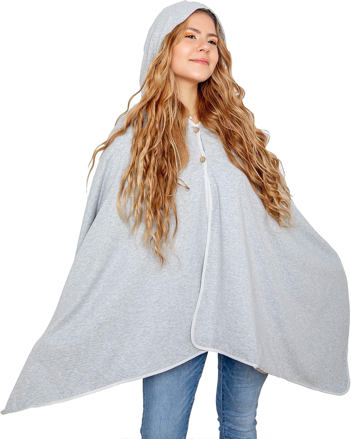 Halsa EMF Protection Poncho Blanket with Hood – Silver Fiber Anti Radiation Shawl Wrap, Faraday Fabric Wearable Blanket Blocks 5G RF WiFi Bluetooth – 72″x28″ Grey, Men & Women