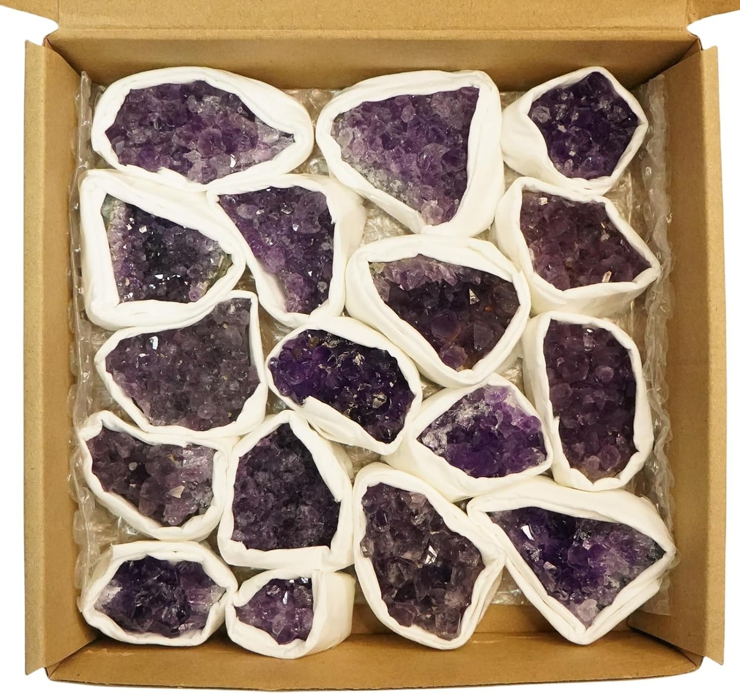 MIMOSA Amethyst Clusters 1.2LB Deep Purple Natural Raw Amethyst Rock Healing Crystal Quartz Box of Geodes 10-20 Pcs