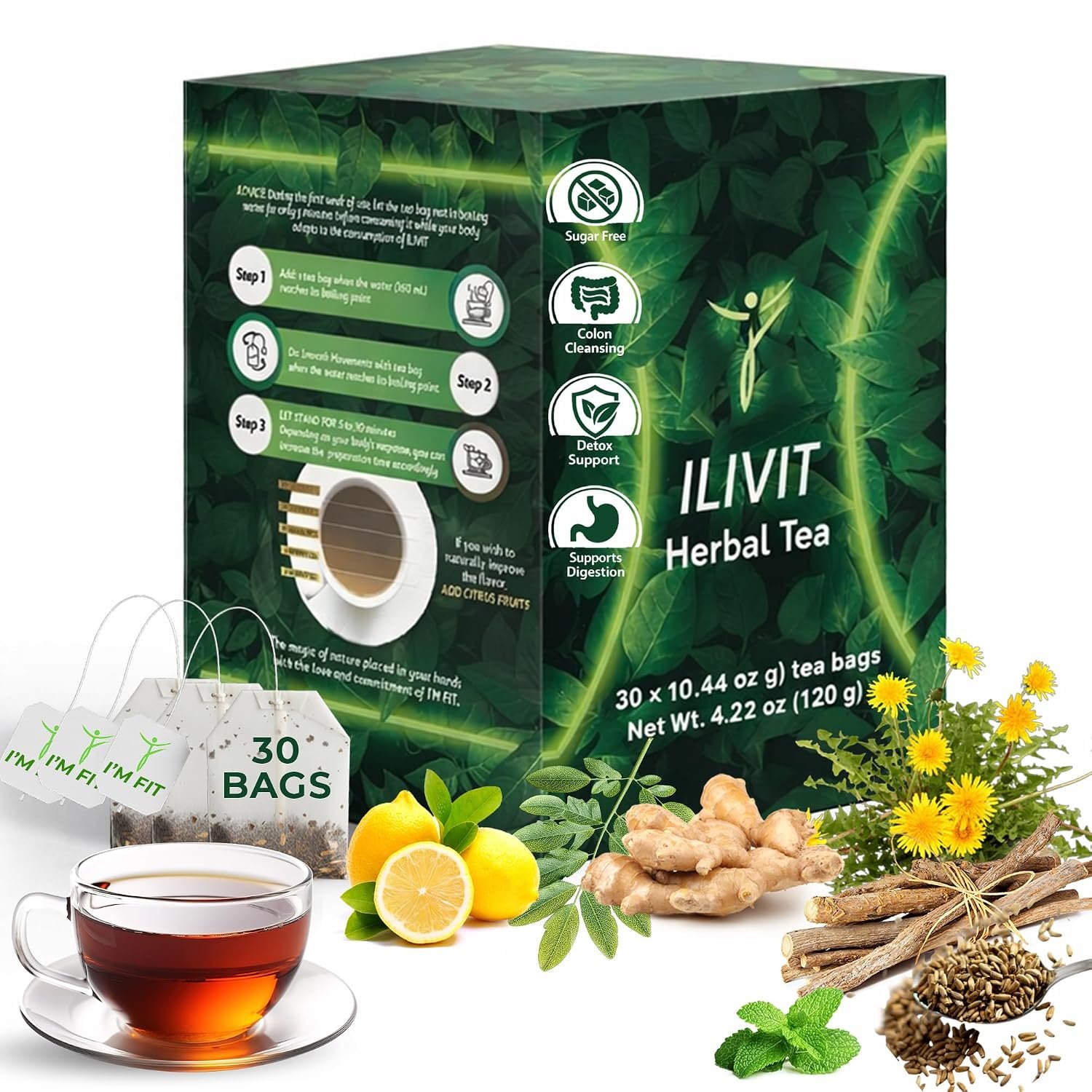 Ilivit Colon Cleanser & Detox Tea for Bloating | Colon Cleanse | Cleansing Tea | 30 Bags