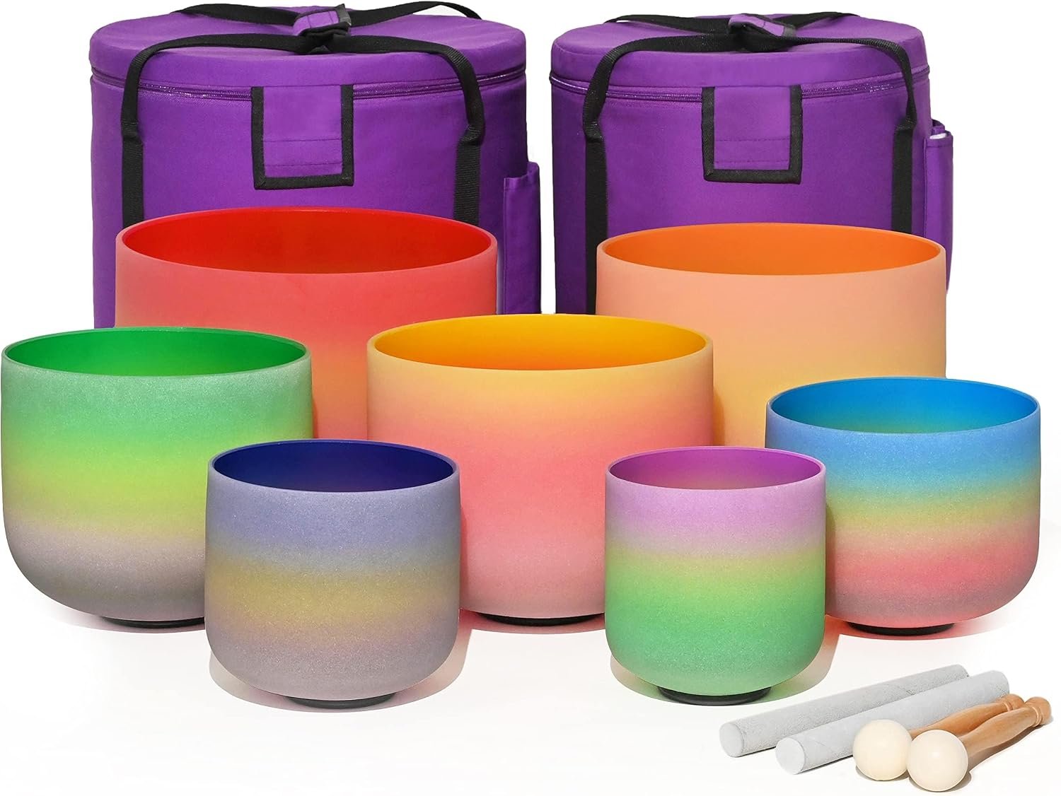 CVNC 440HZ Crystal Singing bowl Set of 7 for Sound Healing | 6″-12″ 7 Pcs Sound Healing, Carrying Case Included, Mallet Included, Suede Striker Included