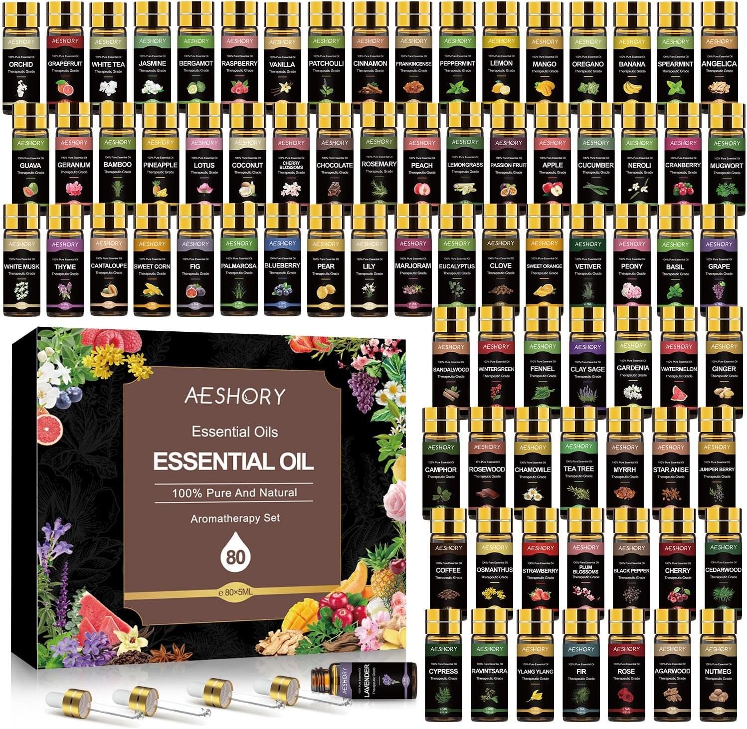 Essential Oil Set 80 Pcs,100% Natural Essential Oils Kit, Perfect for Diffuser, Humidifier, Massage, Soap, Candle Bath Bombs Making, 80 * 5ML(0.17oz), Valentine’s Gift for Lover