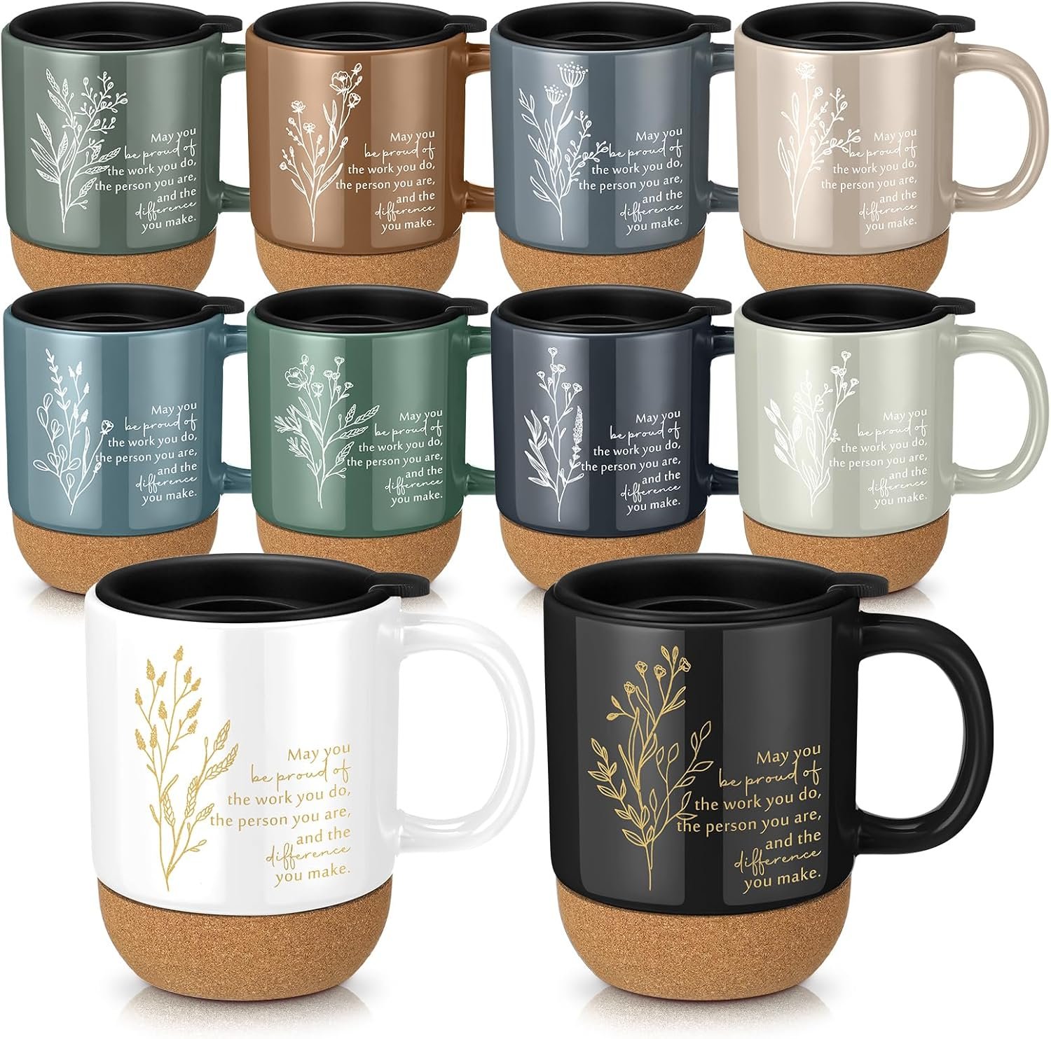 Jingmore 10 Pcs Employee Appreciation Gift Bulk Non-slip Cork Bottom Coffee Mug 13.5 oz Ceramic Tumbler Thank You Mug Back to School Gift for Teachers Coworker Nurse Men(Proud)