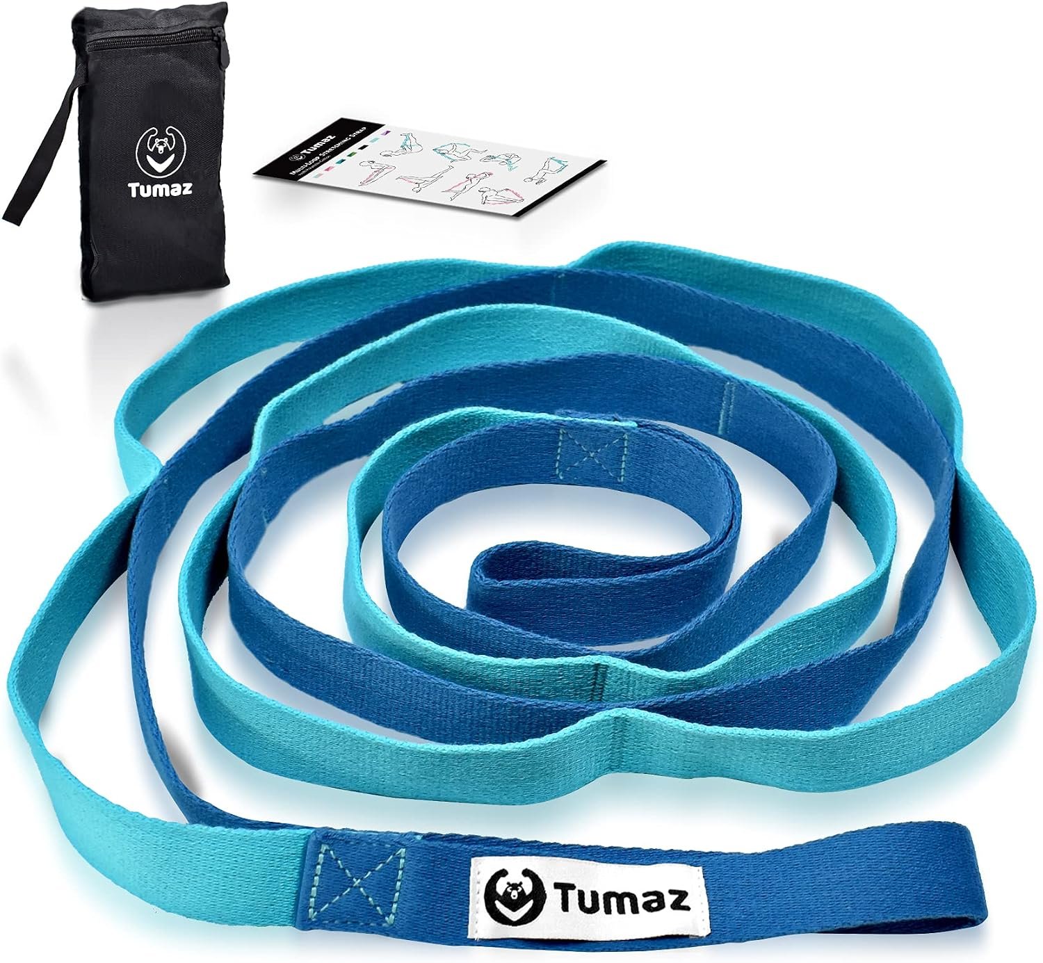Tumaz Stretching Strap, 10-Loop Non-Elastic Yoga Strap | Designed for stretching, yoga, Pilates and rehab with 10 loops, durable webbing and a longer 79-inch design