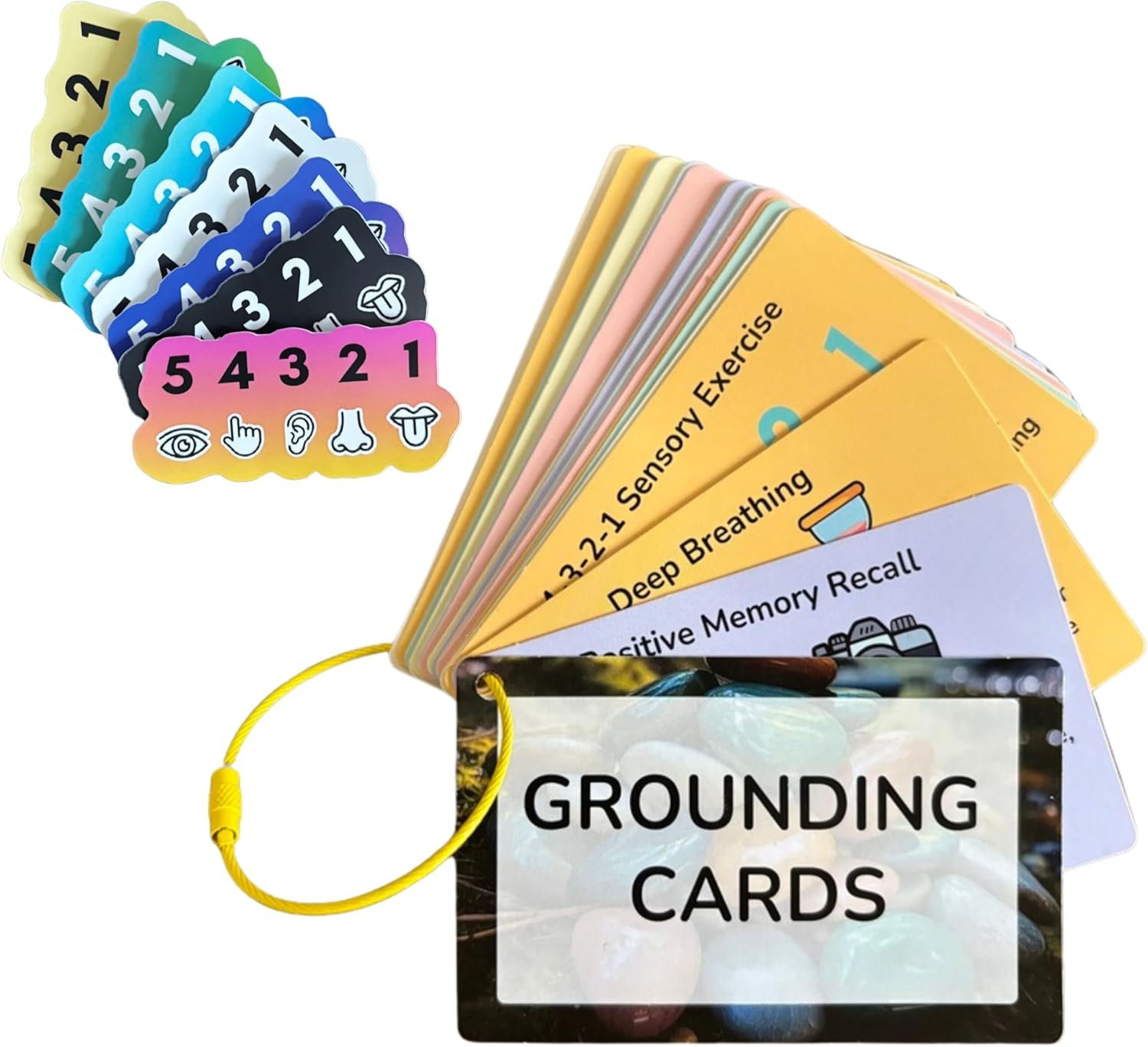 Grounding Cards & Anxiety Stickers Set, Therapy Games for Teens & Adults, 23 Coping Skills for Stress Relief with Explanations, Mindfulness Tools for Trauma, PTSD, BPD | Mental Health Self Care Gift