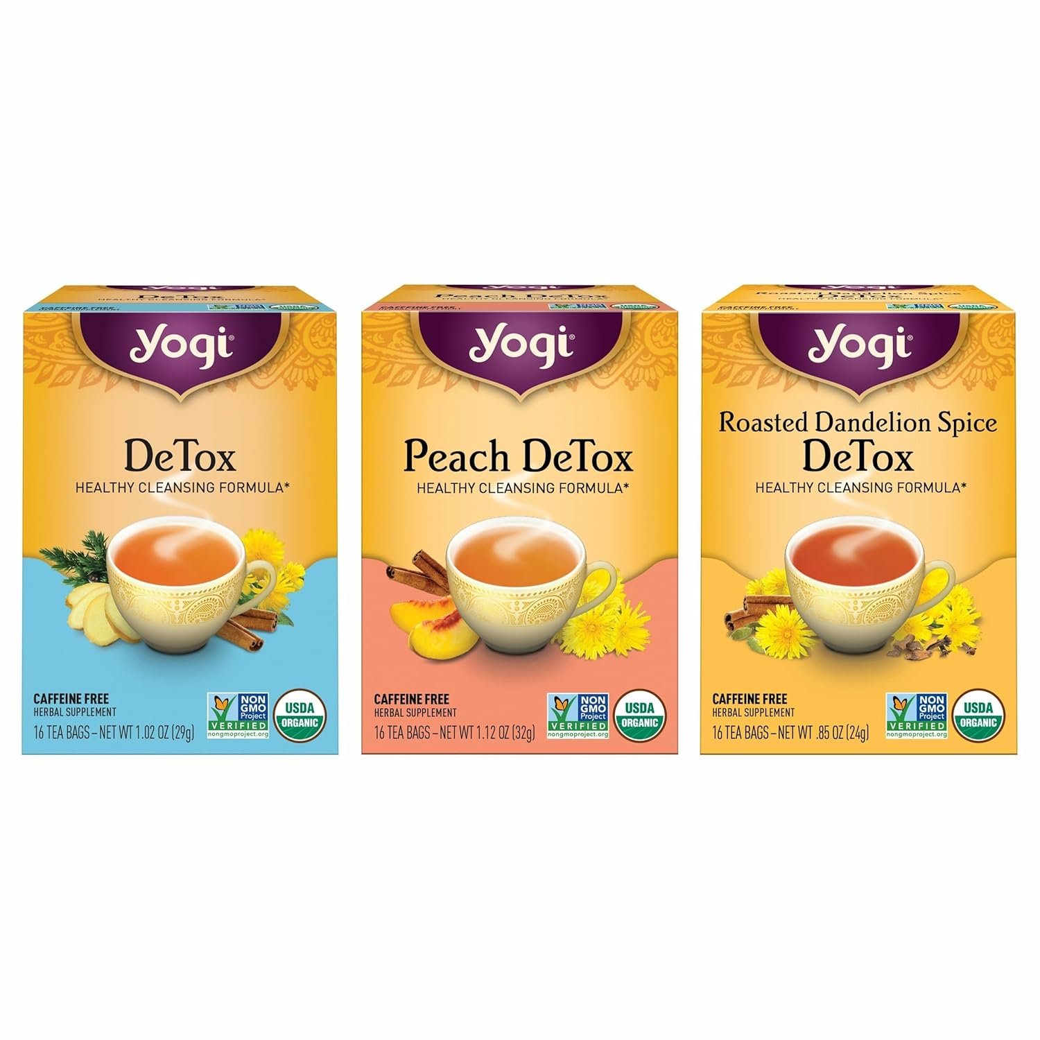 Yogi Herbal DeTox Variety Pack (3 Pack) Healthy Cleansing Formula – Caffeine Free – 48 Organic Tea Bags