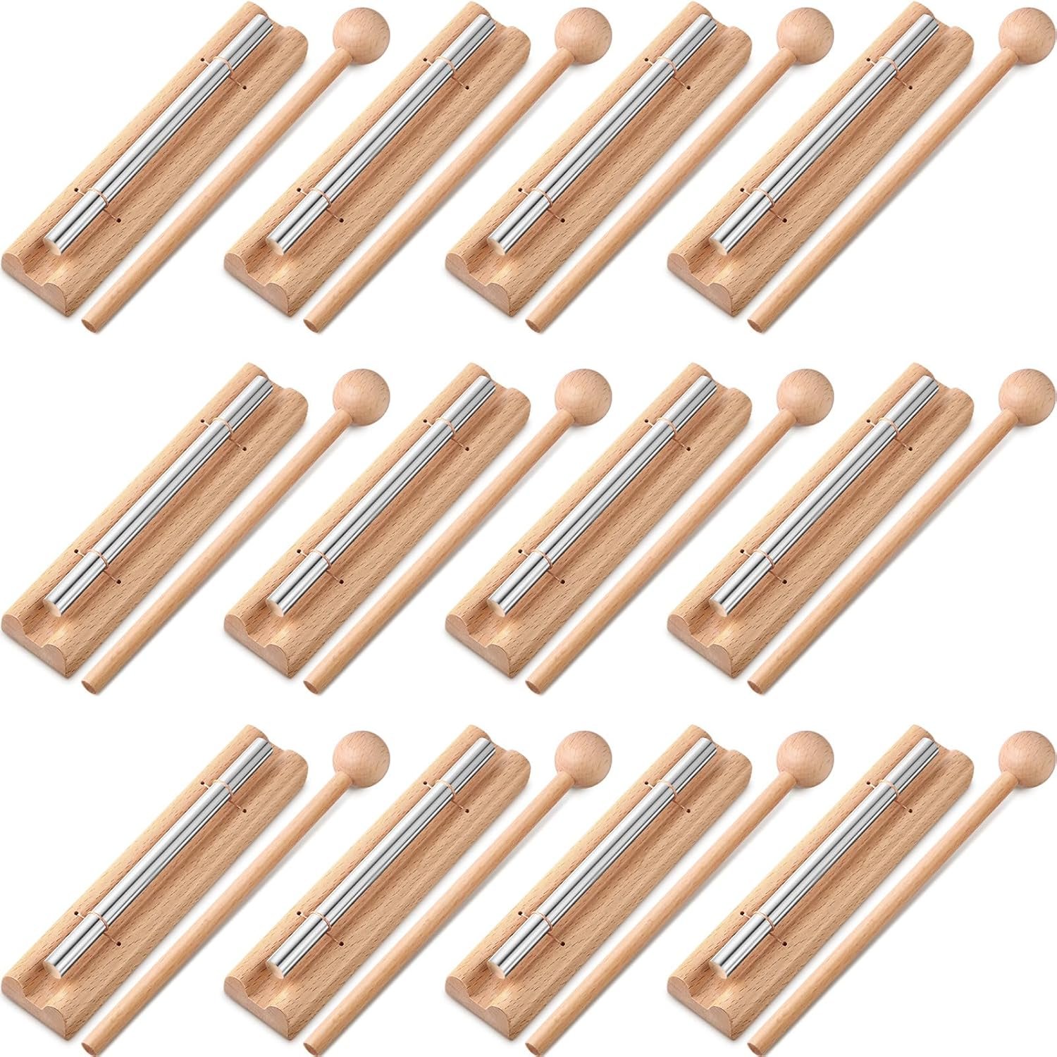 Boao 12 Pcs Meditation Chime, Mindfulness Teacher Hand Bell Chime Musical Percussion Instrument with Mallet Reminder Tools for Prayer Yoga Music Sound Gift