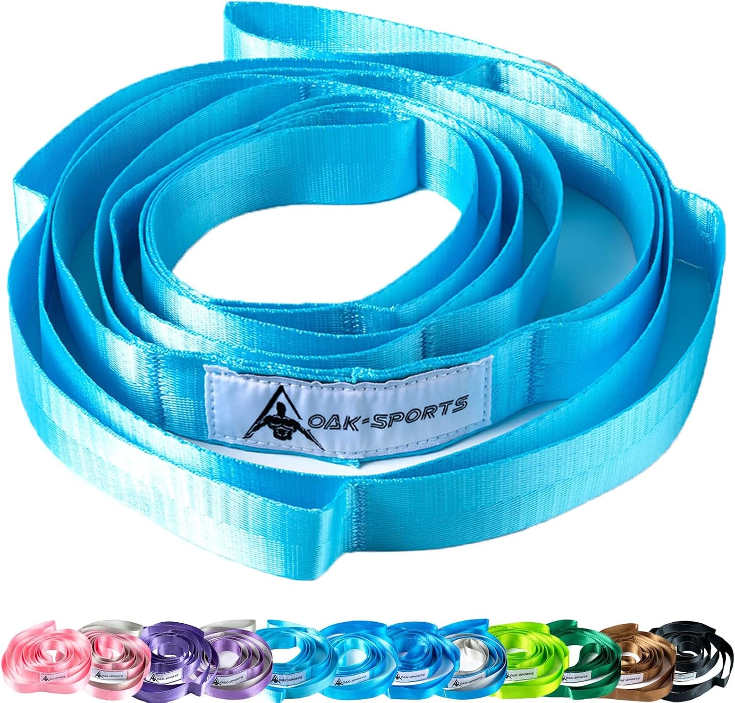 Oak-Sports Stretching Strap Yoga Strap for Physical Therapy with 10 Loops, Yoga Straps for Stretching, Upgraded Non-Elastic Stretch Band for Pilates, Dance and Gymnastics with Workout Guide