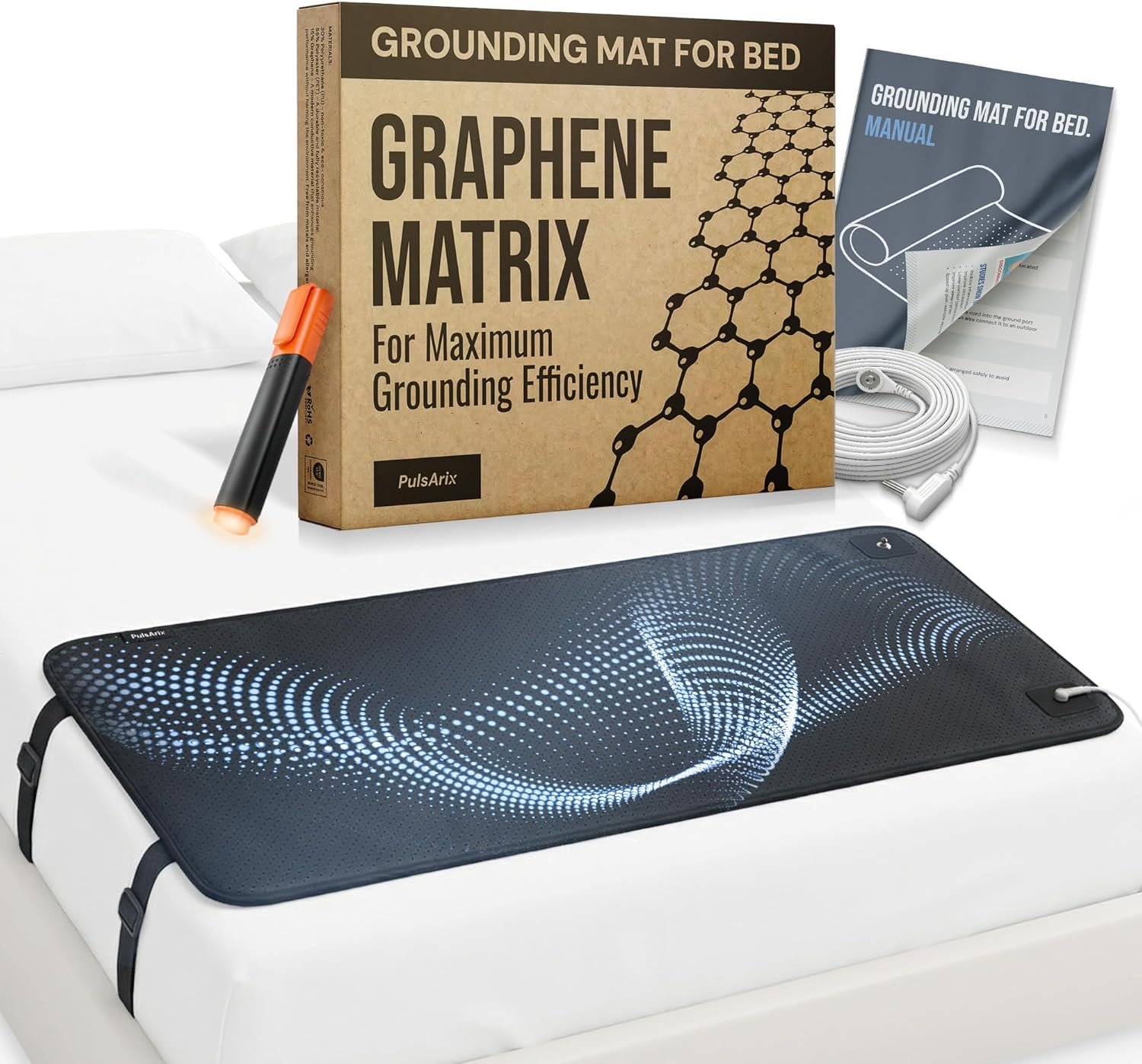 Grounding Mat for Bed King Size 26.8″×76″ – Graphene Matrix, Improve Sleep & Reduce Inflammation, Earthing Bed Mat with Grounding Cord & Safety Fuse