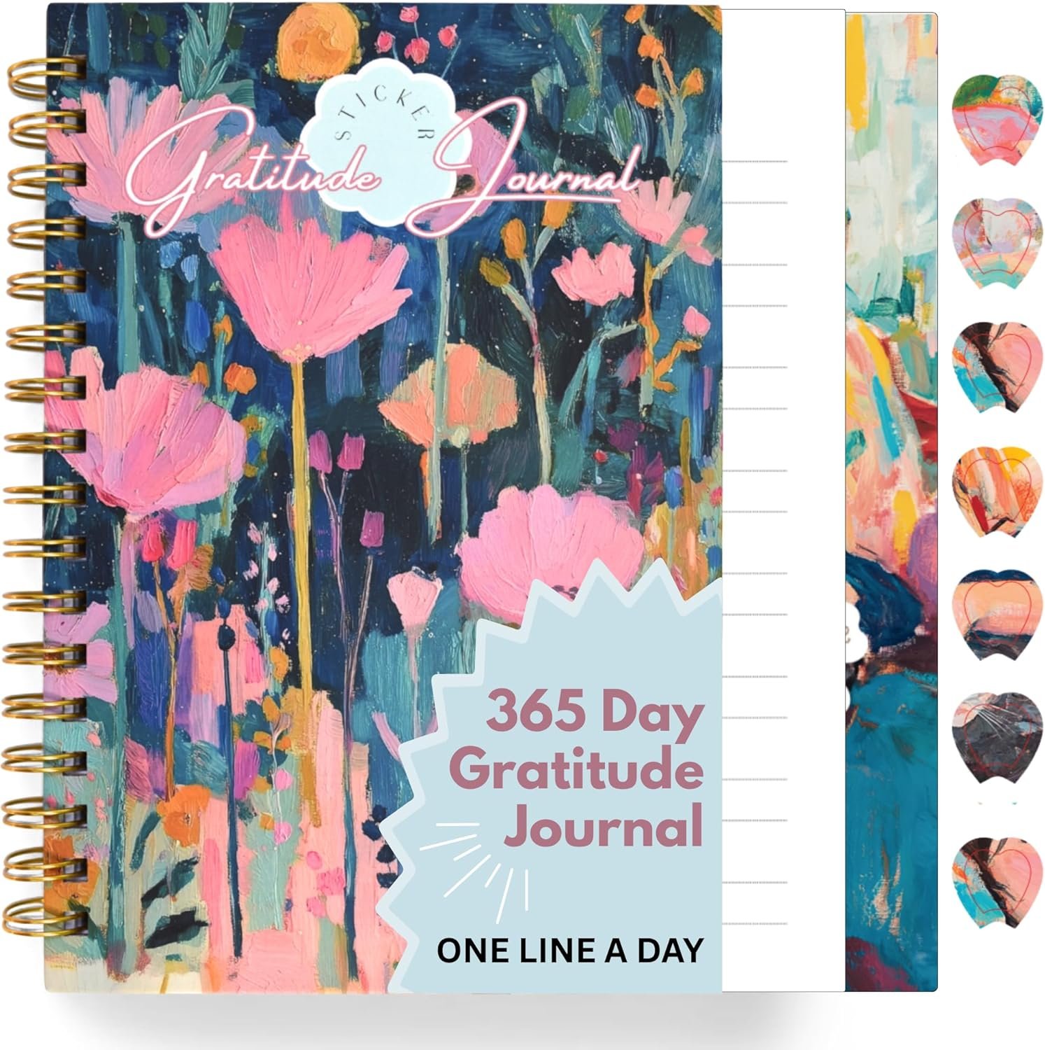 One Minute Gratitude Journal – One Line a Day – Daily Gratitude Sticker Journal for Happiness, Mindfulness, Positivity and Reflection – Hardcover Spiral Bound Yearly Diary for Personal Growth