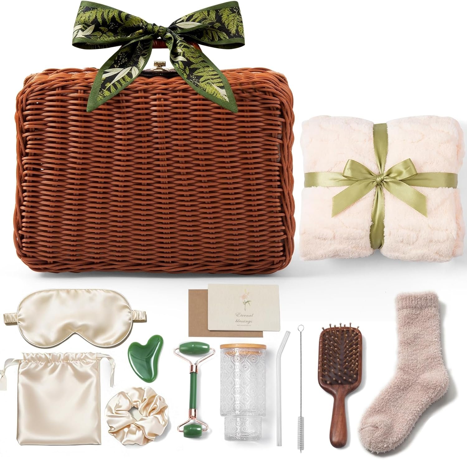 14-Piece Vintage Birthday Gift for Women, Relaxing Spa Care Package with Blanket, Glass Tumbler, Self-Care Gift Basket for Women, Wife, Sister, Best Friend