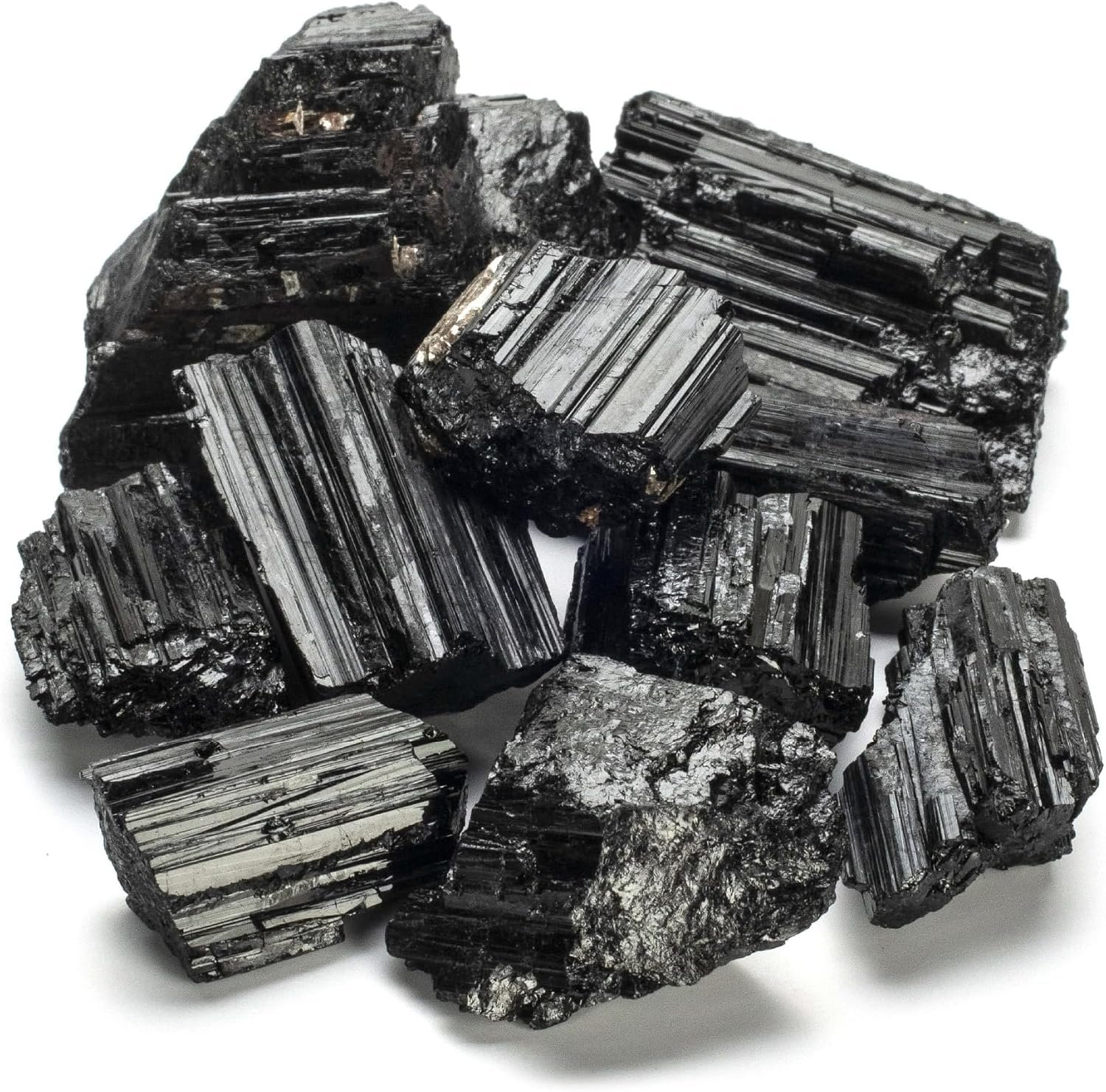KALIFANO Black Tourmaline Bundle with Calming and Purification Energy – Brazilian Turmalina Negra Schorl Reiki Healing Crystal Used for Protection and Security (Information Card Included)