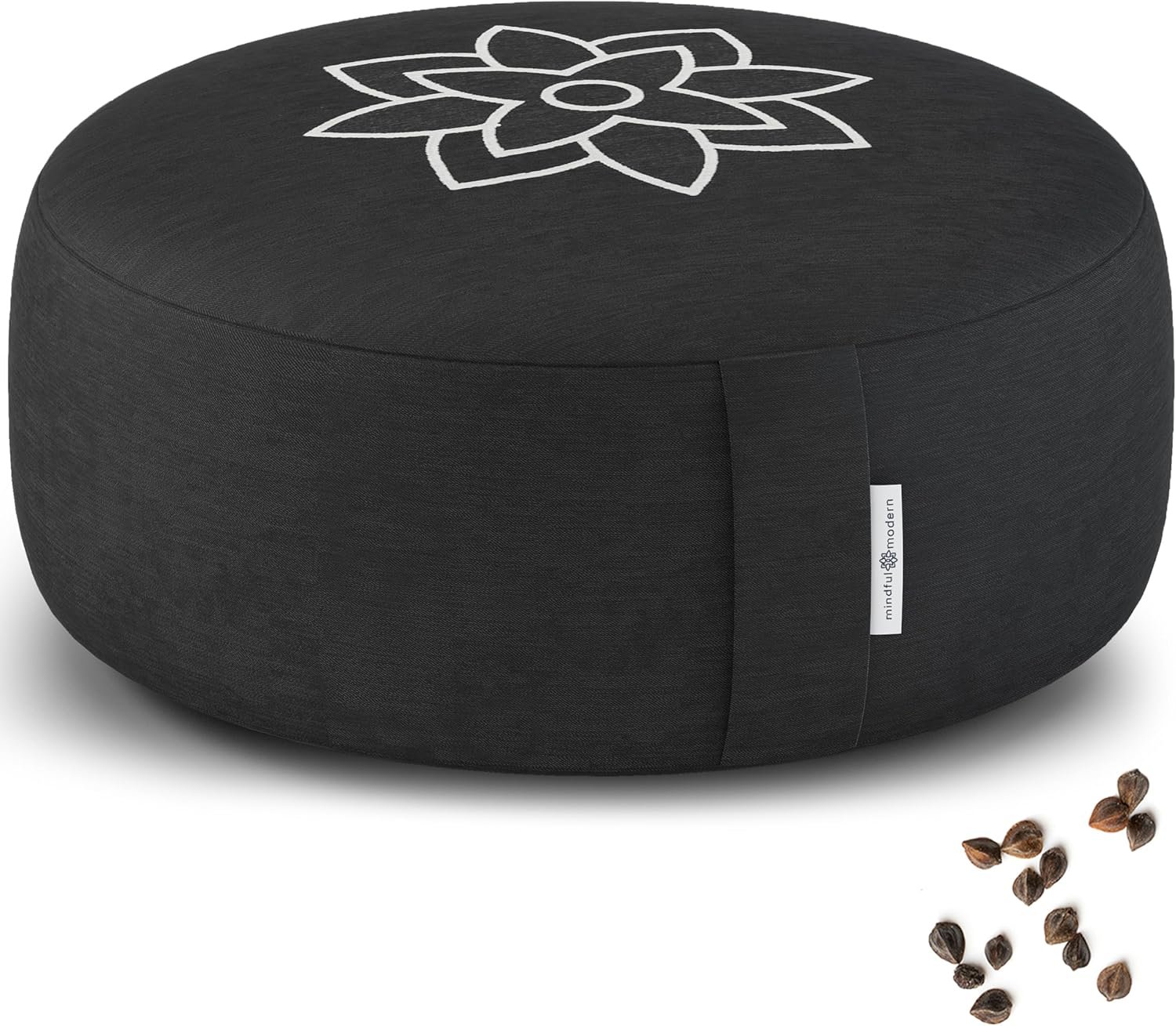 Mindful & Modern Large Meditation Cushion for Zafu Yoga – Meditation Pillow for Sitting on the Floor – Buckwheat Hull Filled Yoga Cushion with Removable, Washable 100% Cotton Cover and Carry Handle
