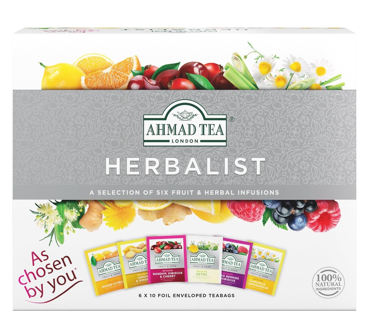Ammad Tea Herbal Tea, Herbalist Variety Gift Box, 60 Foil Teabags – Decaffeinated & Sugar-Free