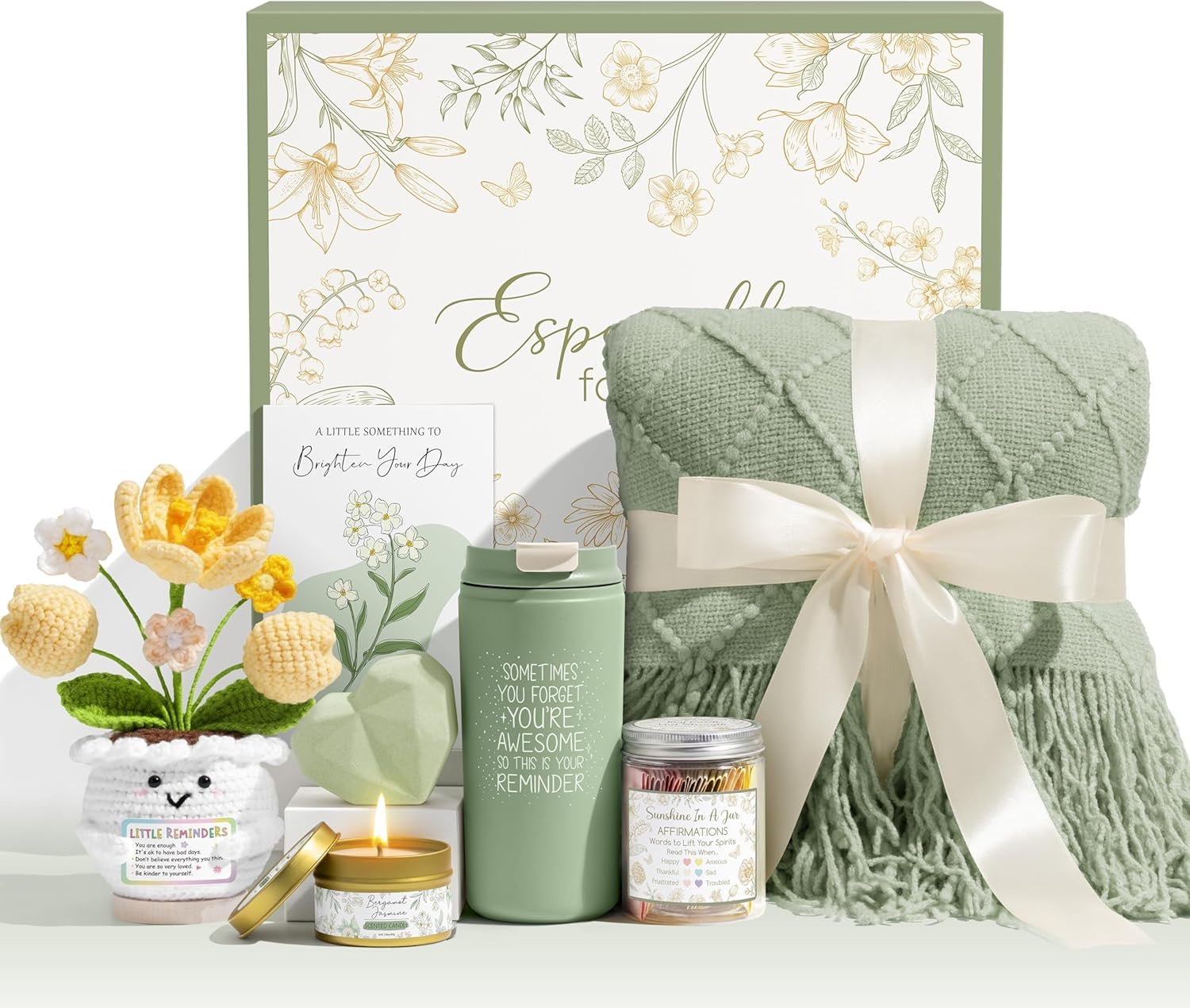 Birthday Gifts for Women Get Well Soon Gift Baskets, Self Care Package for Women w/Crochet Tulip Flower, Spa Sympathy Gift Basket Thinking of You Inspirational Gifts Set for Mom Her Friend Wife Sister