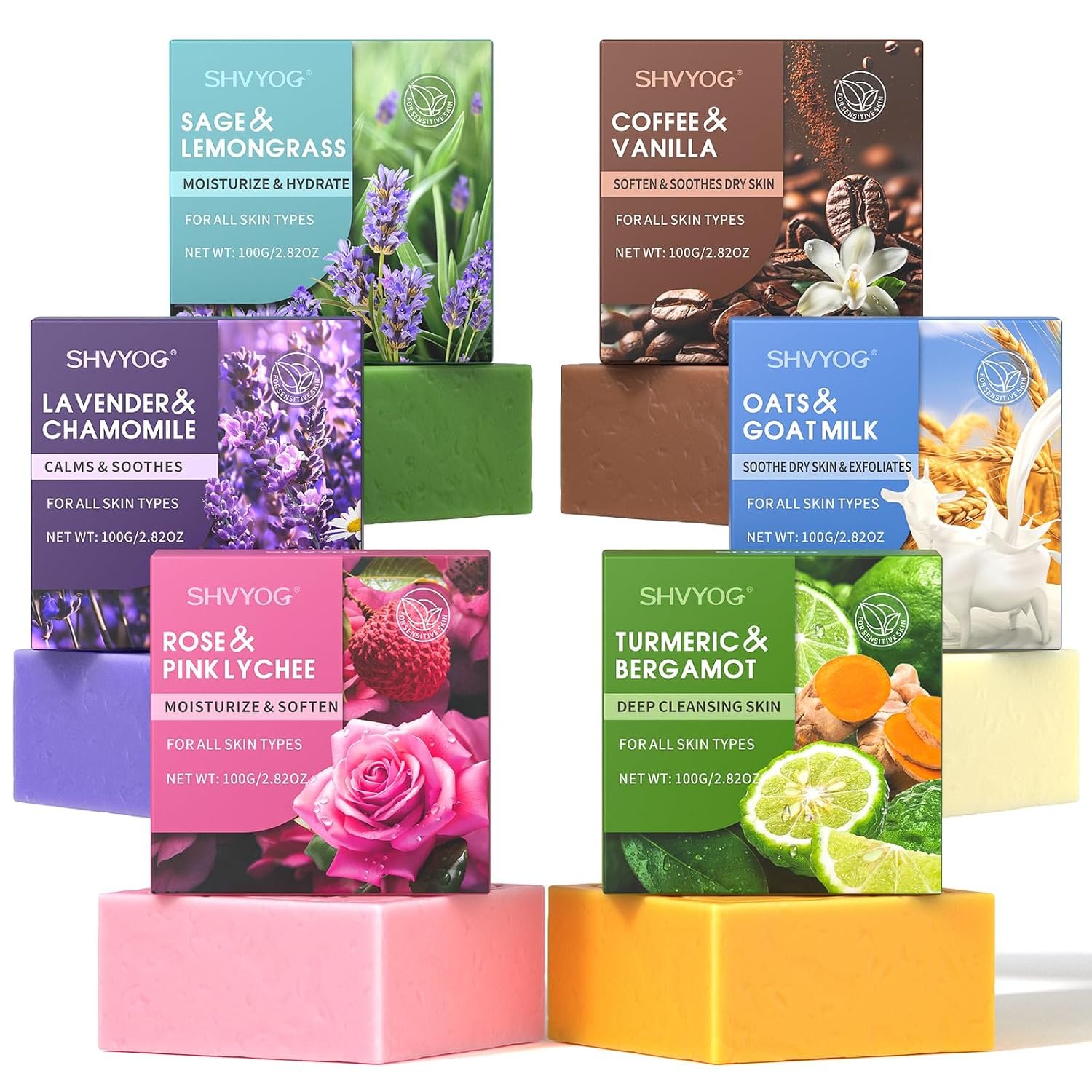 SHVYOG Natural Soap Bar Gift Set, 6PCS Soap Mothers Day Gifts for Mom, with Organic Ingredients & Essential Oils, Cleanses & Softens Skin, Moisturizing, Gifts for Women – 100G*6