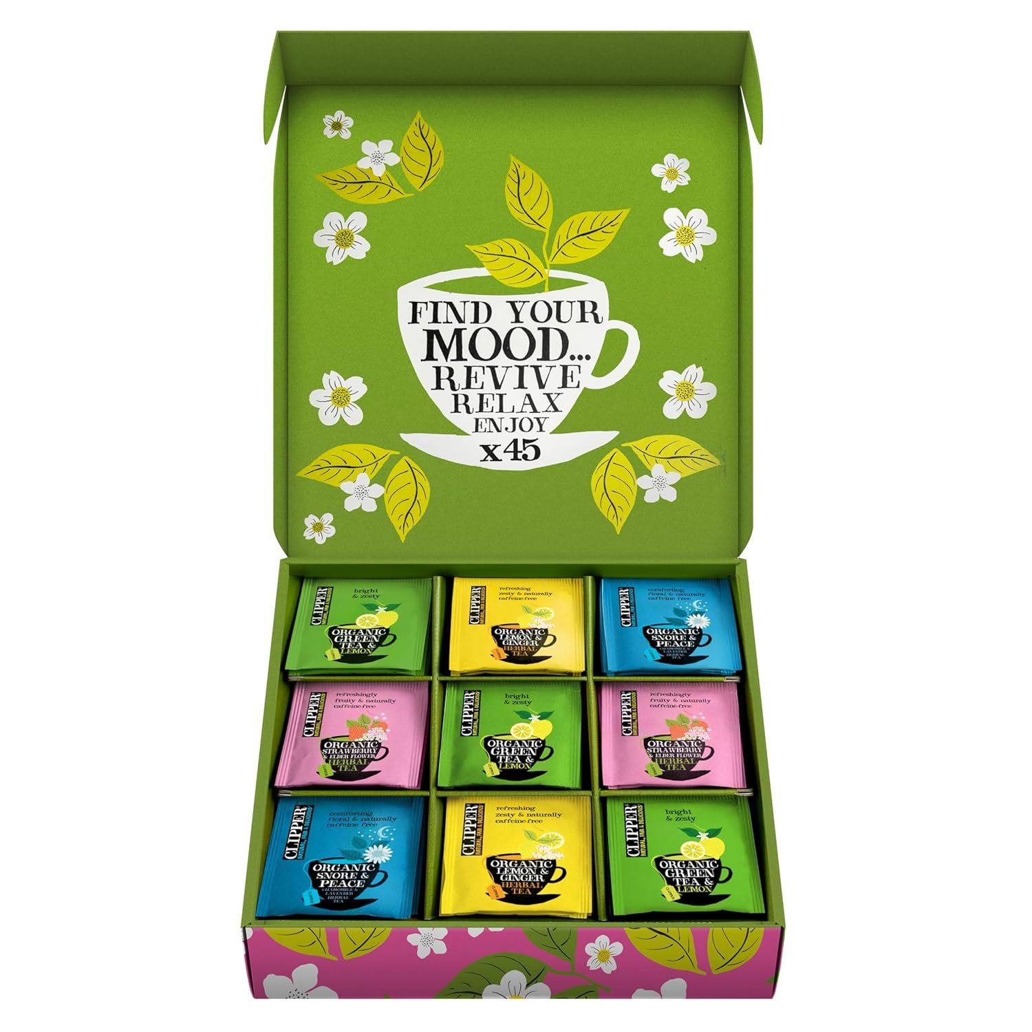 Clipper Organic Herbal & Green Tea Sampler Box, 45 Tea Bags