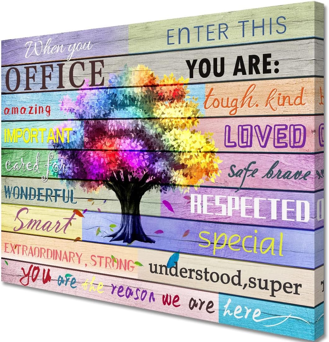 Inspirational Wall Art Office Motto Decor Quotes Colorful Tree Signs Pictures Wonderful Linen Painting Motivational Wall Decals for Home Office Room Decor Framed Canvas Prints 12×16 inches | Office Motto Decor Quotes, Linen Painting, Motivational Wall Decals, Framed