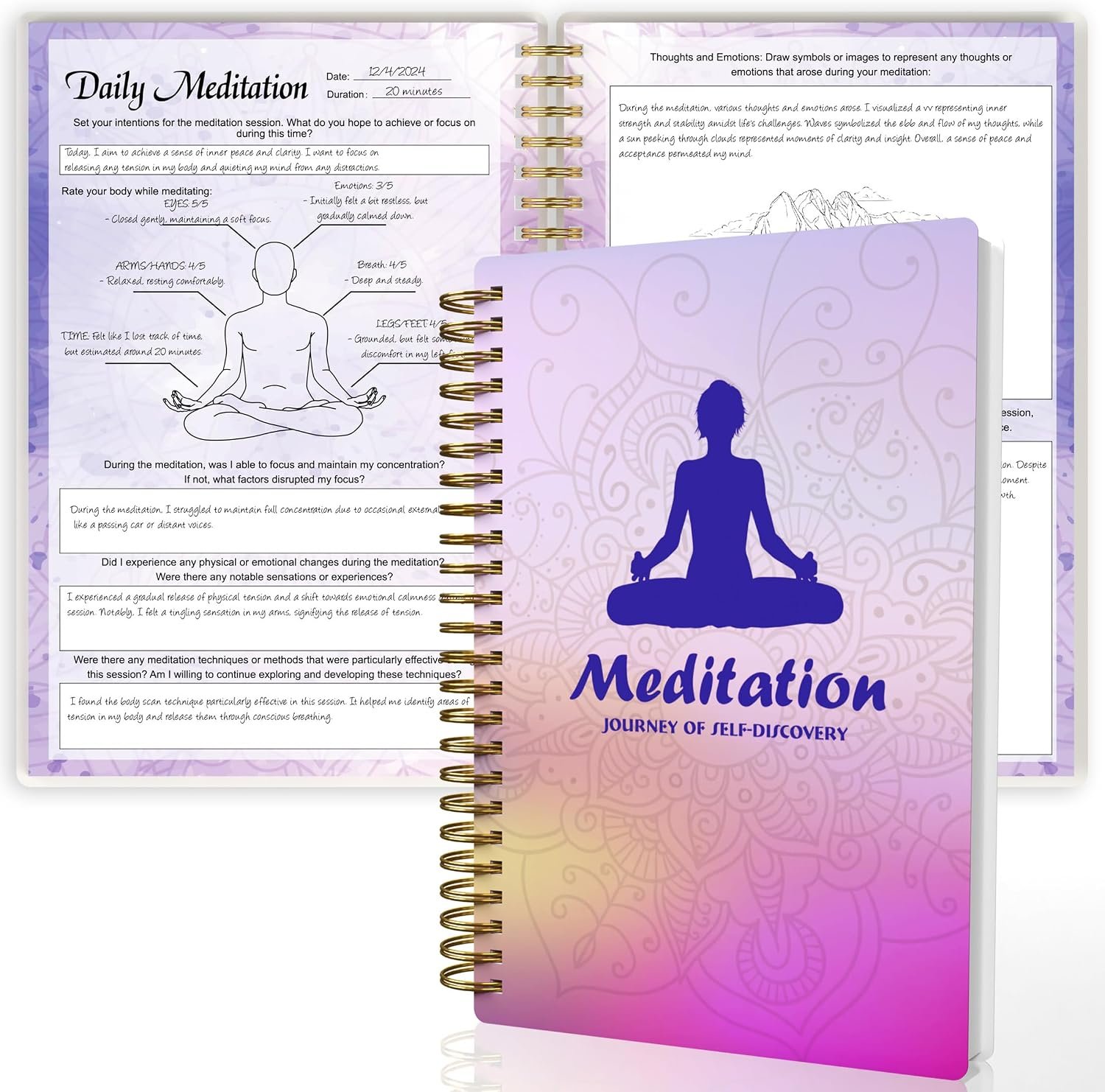A5 Meditation Journal: Daily Reflection Notebook for Spiritual Serenity & Self-Discovery – Ideal Gift for Beginners, 100gsm Thick Paper, Twin-Wire Binding