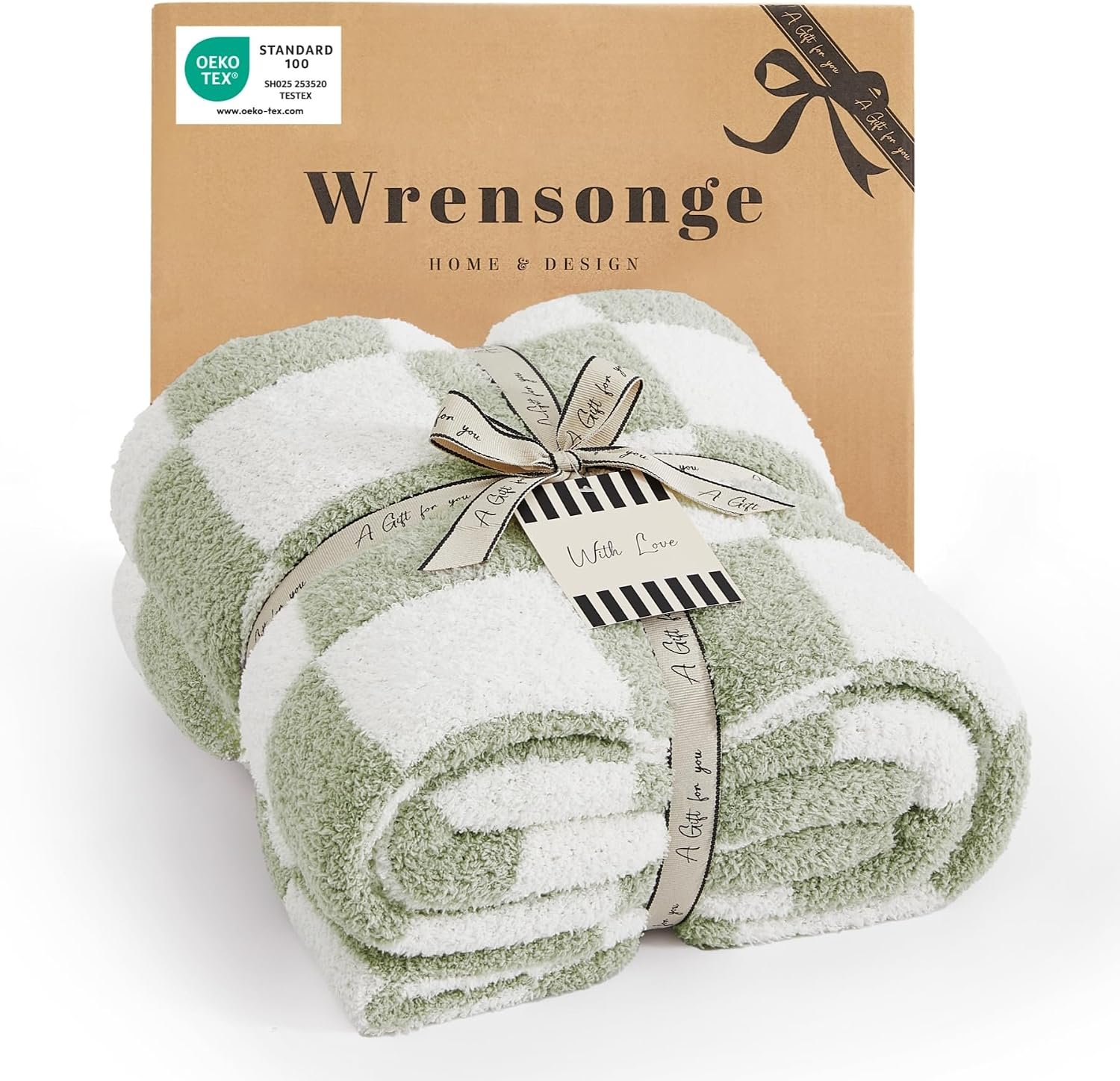 WRENSONGE Soft Checkered Throw Blanket for Couch-Cozy Warm Knitted Blankets | Lightweight Warm Fluffy Decor for Women, Mom, Her & Girls, Sofa, Chair, Bed, 50x70in, Sage Green