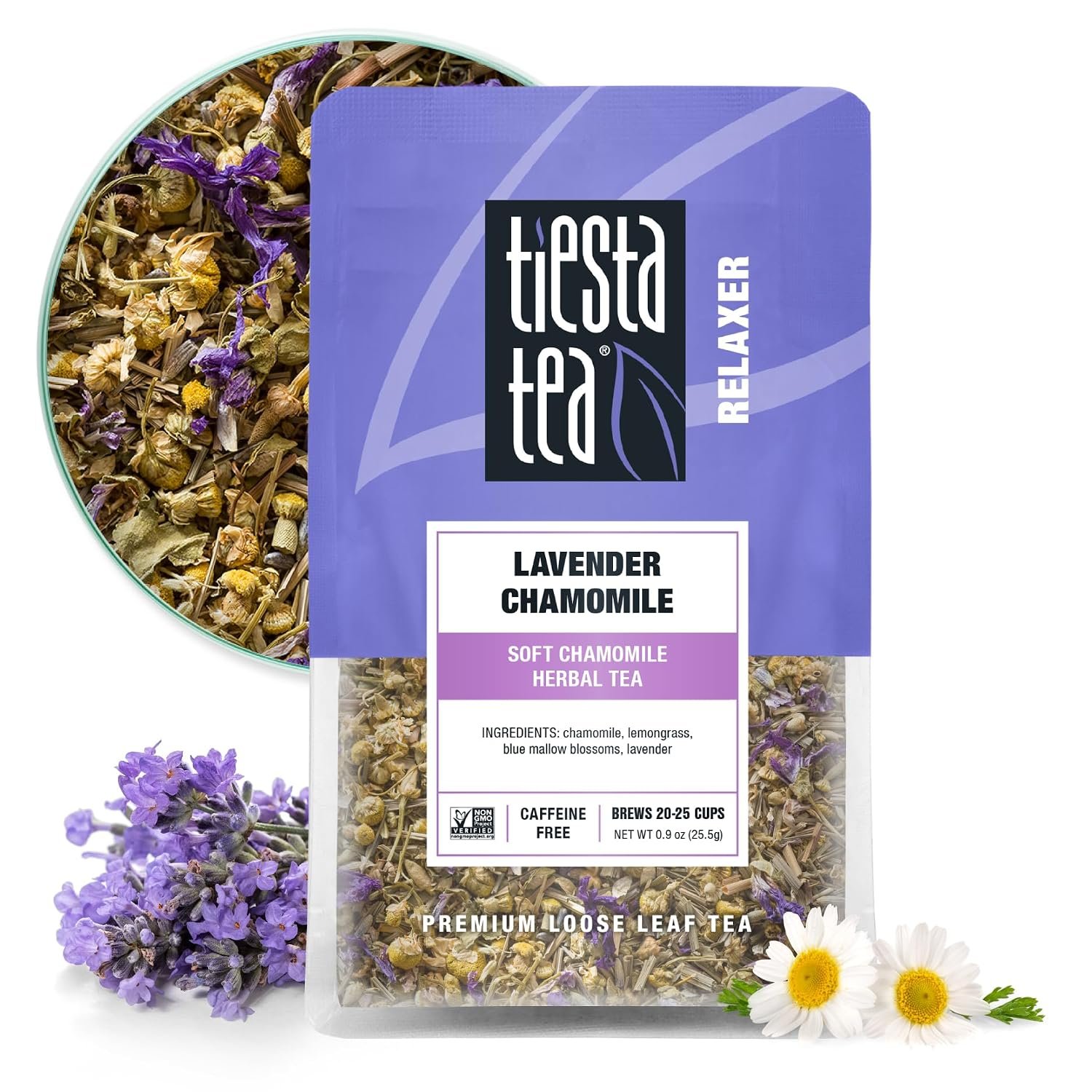 Tiesta Tea – Lavender Chamomile Herbal Tea, Loose Leaf, Calming Blend with Chamomile, Lavender, and Lemongrass, Caffeine-Free Herbal, Great for Hot or Iced, Resealable Pouch, 25 Cups, 0.9 Ounce
